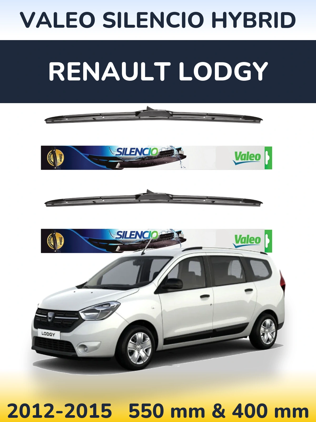 Front wiper blade set Valeo Silencio Hybrid 550 & 400 mm for Renault Lodgy 2012-2015