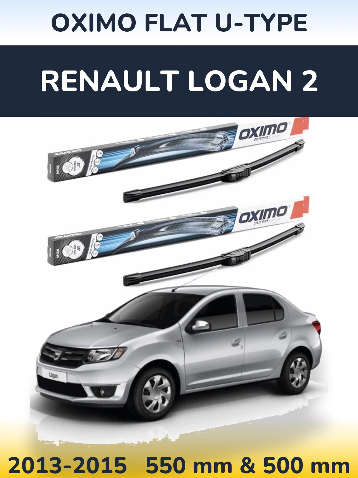 Front wiper blade set Oximo Flat U-type 550 & 500 mm for Renault Logan 2 2013-2015