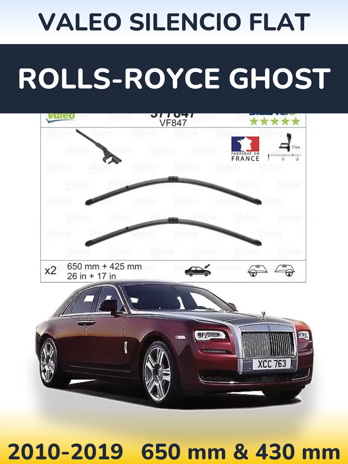 Комплект передніх щіток Valeo Silencio Flat 650 & 430 мм для Rolls-Royce Ghost 2010-2019