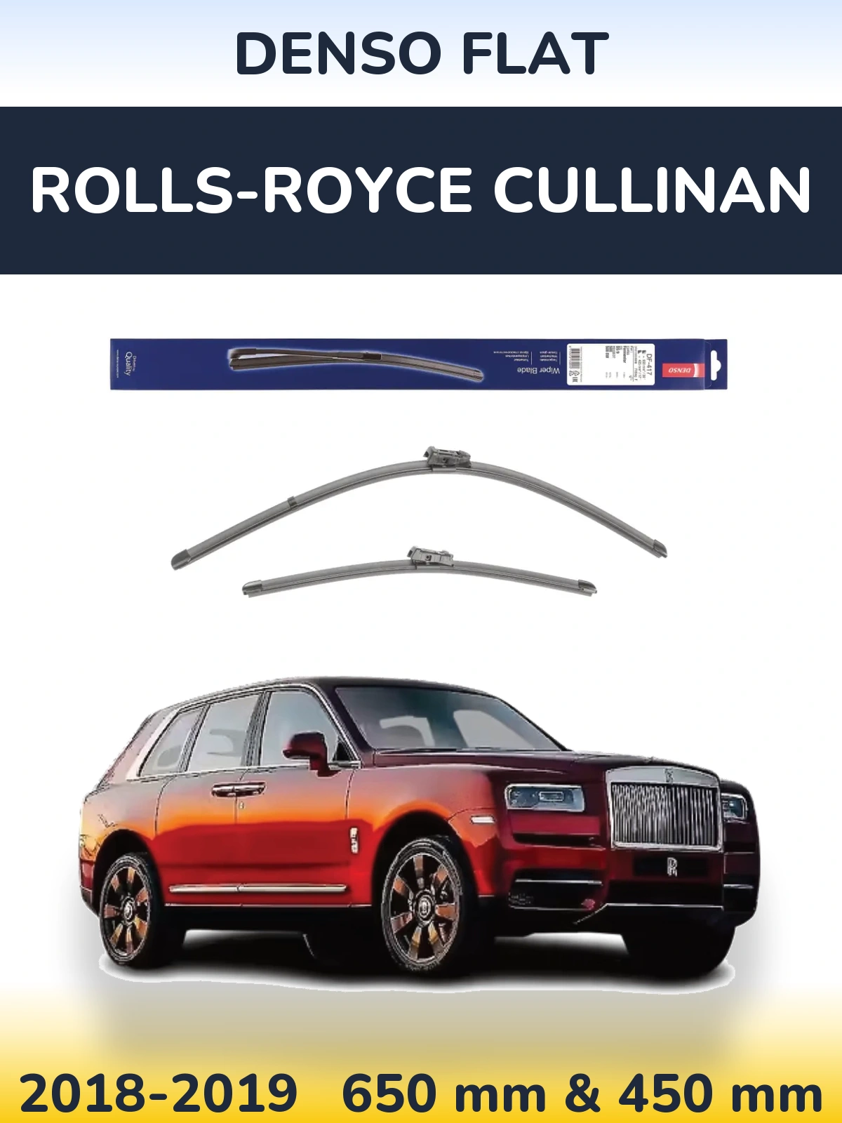 Front wiper blade set Denso Flat 650 & 450 mm for Rolls-Royce Cullinan 2018-2019