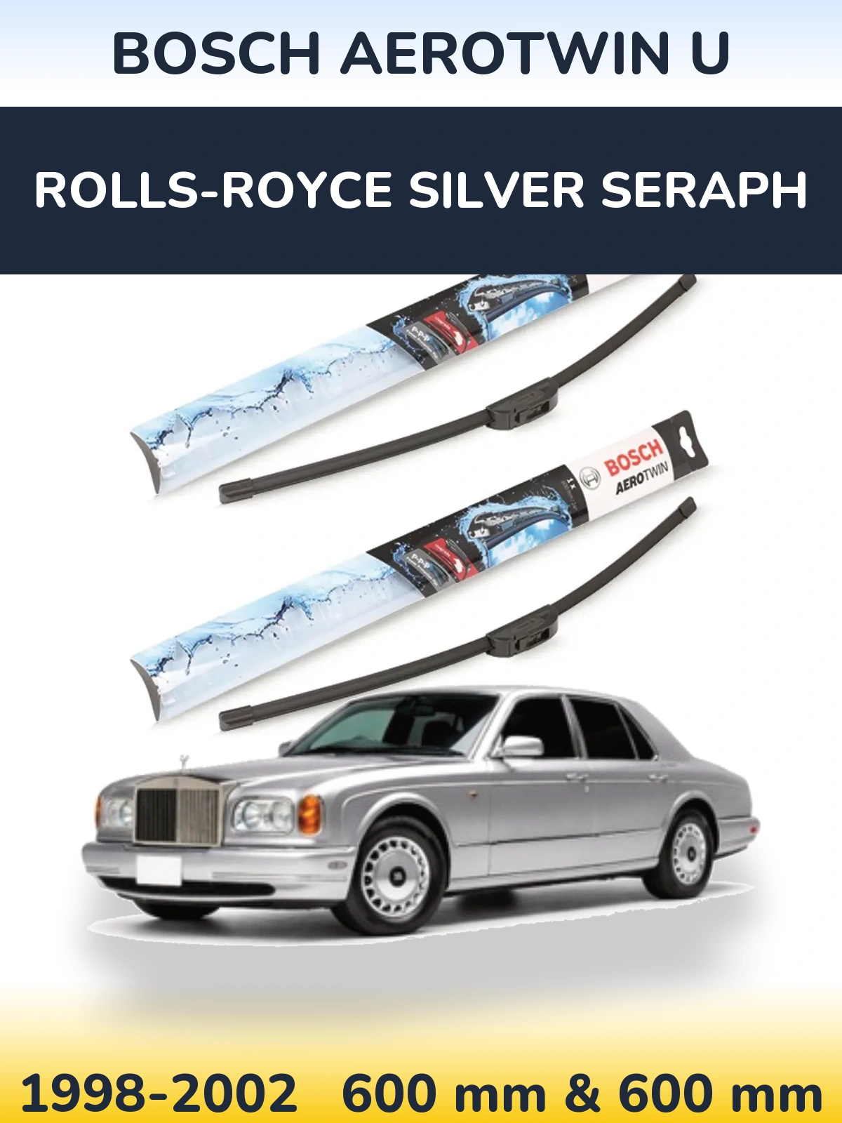 Front wiper blade set BOSCH AeroTwin U 600 & 600 mm for Rolls-Royce Silver Seraph 1998-2002