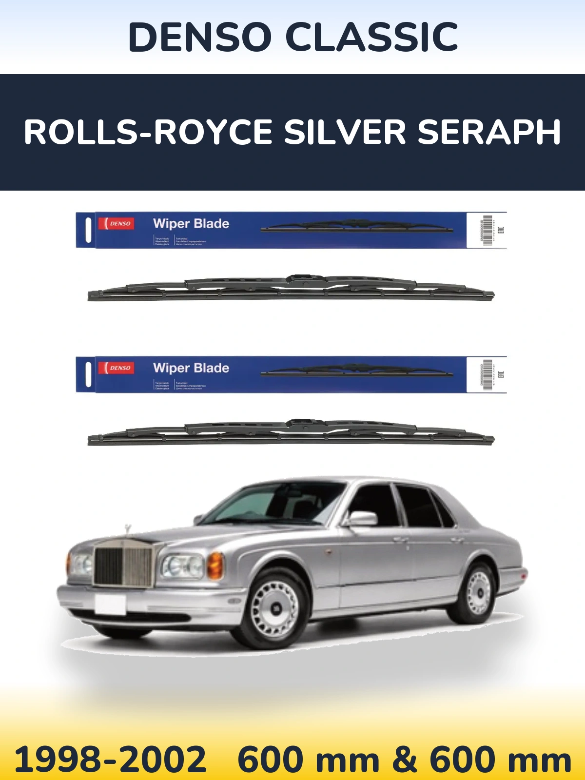 Front wiper blade set Denso Classic 600 & 600 mm for Rolls-Royce Silver Seraph 1998-2002