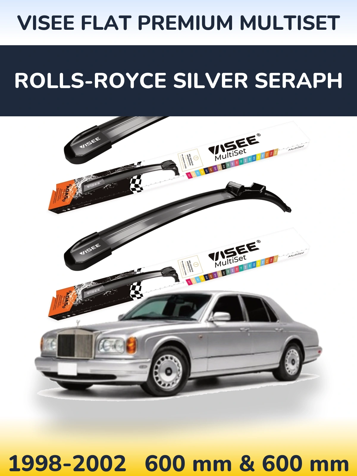 Front wiper blade set VISEE FLAT PREMIUM MultiSet 600 & 600 mm for Rolls-Royce Silver Seraph 1998-2002