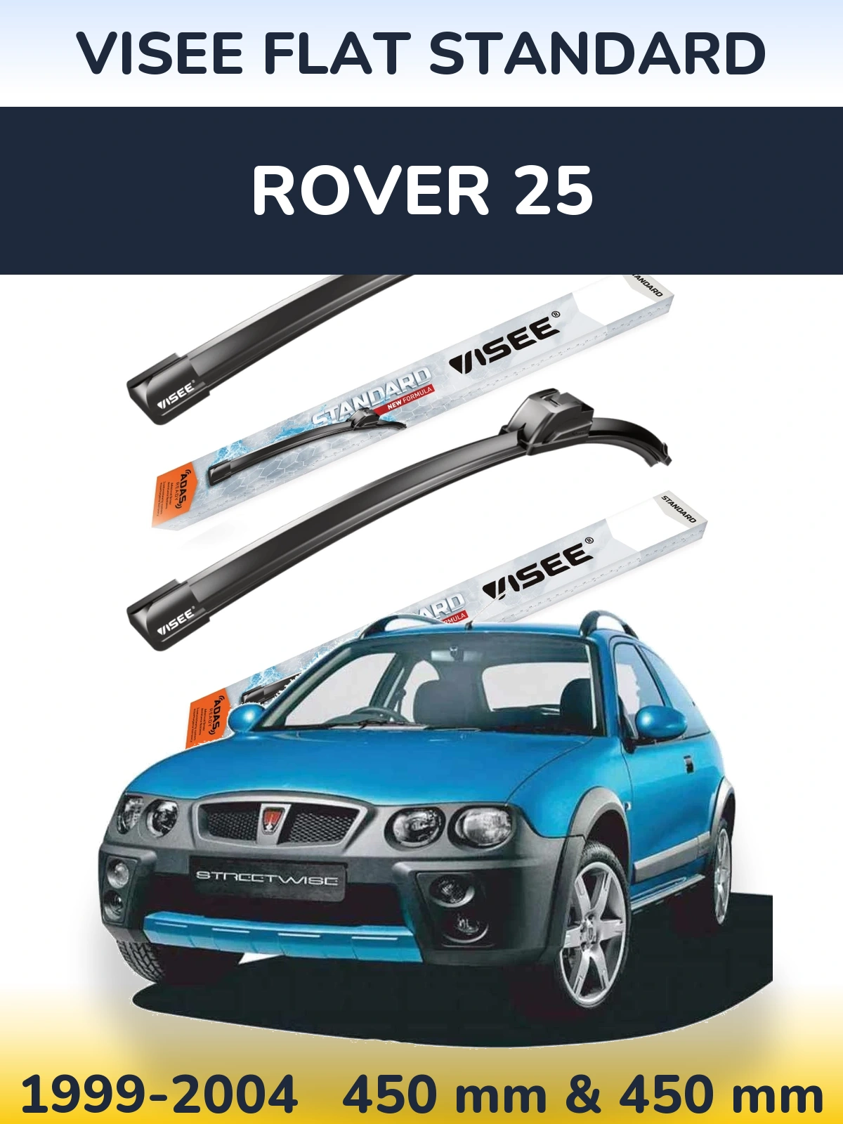 Front wiper blade set VISEE FLAT STANDARD 450 & 450 mm for Rover 25 1999-2004