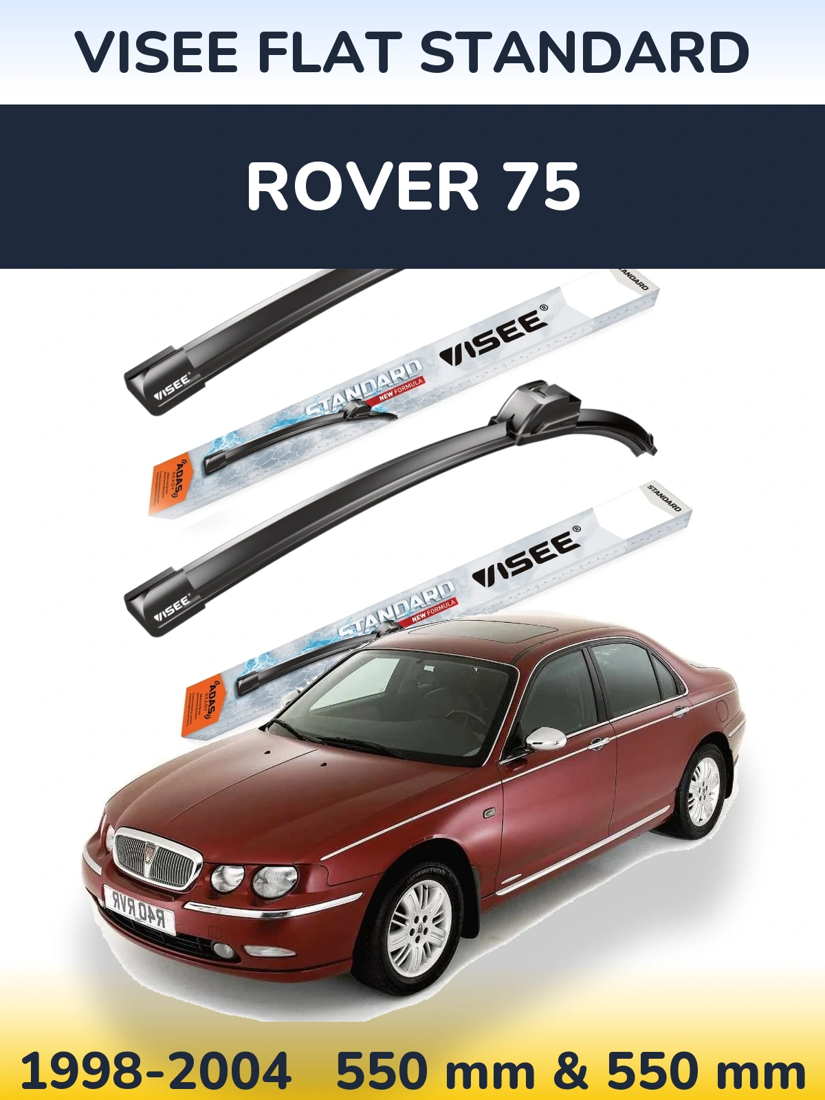 Front wiper blade set VISEE FLAT STANDARD 550 & 550 mm for Rover 75 1998-2004