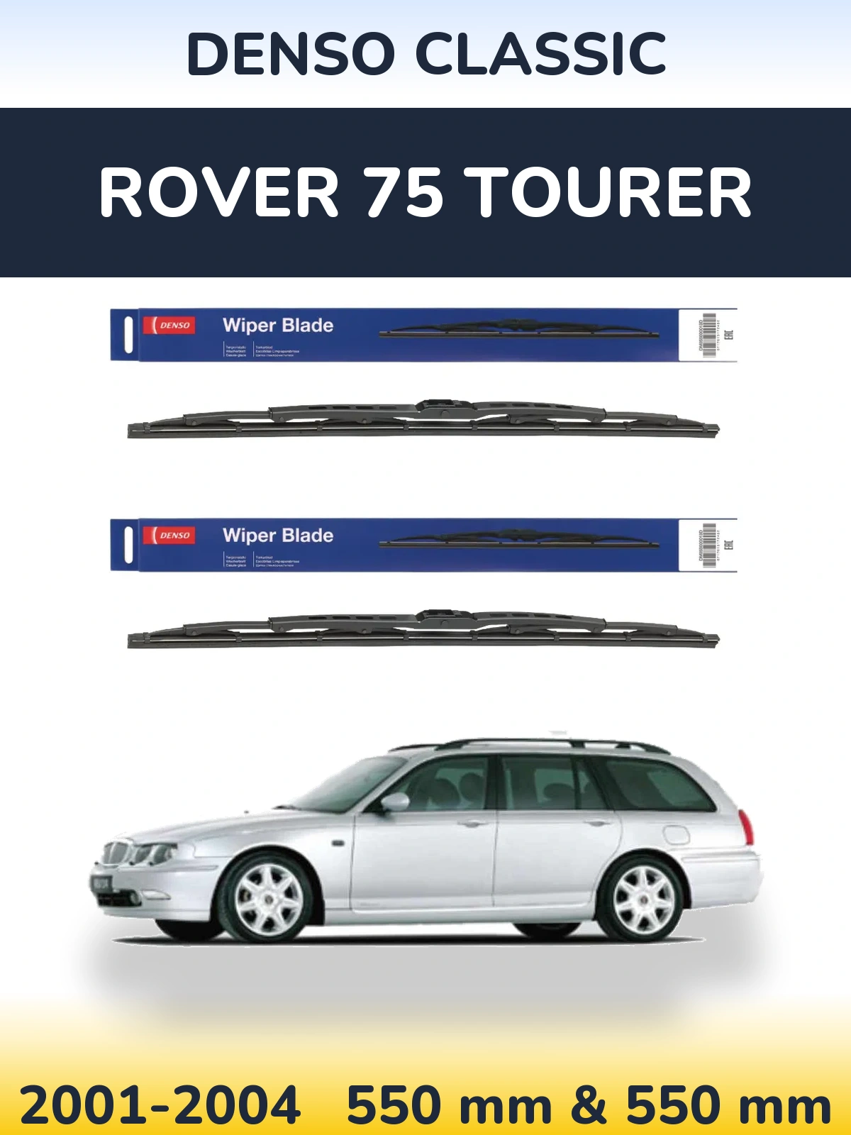 Front wiper blade set Denso Classic 550 & 550 mm for Rover 75 Tourer 2001-2004