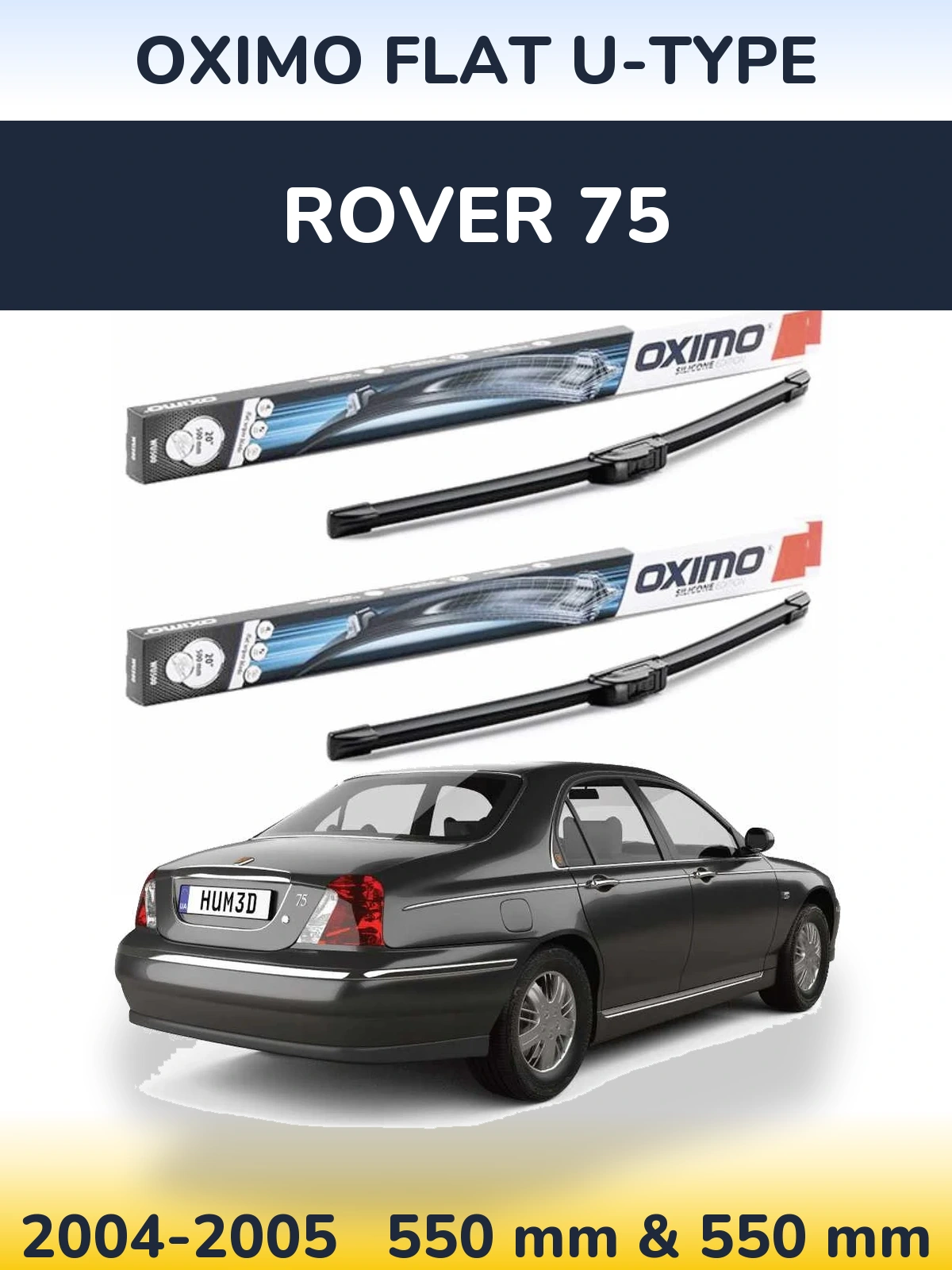 Front wiper blade set Oximo Flat U-type 550 & 550 mm for Rover 75 2004-2005