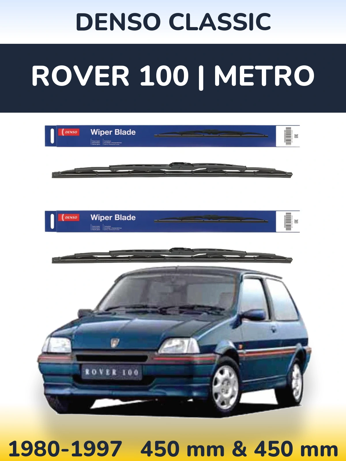Комплект передних дворников Denso Classic 450 & 450 мм для Rover 100 | Metro 1980-1997