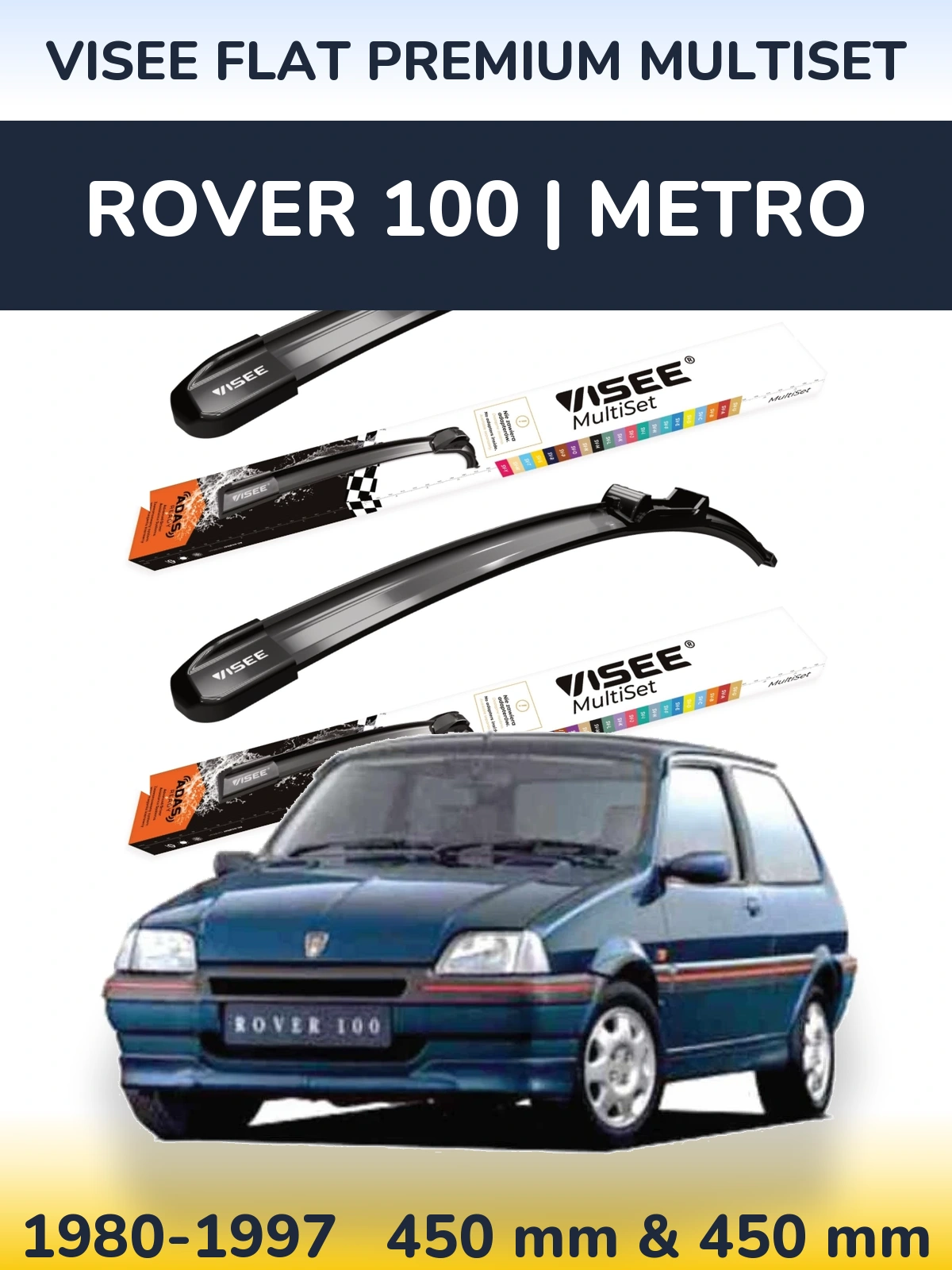 Front wiper blade set VISEE FLAT PREMIUM MultiSet 450 & 450 mm for Rover 100 | Metro 1980-1997