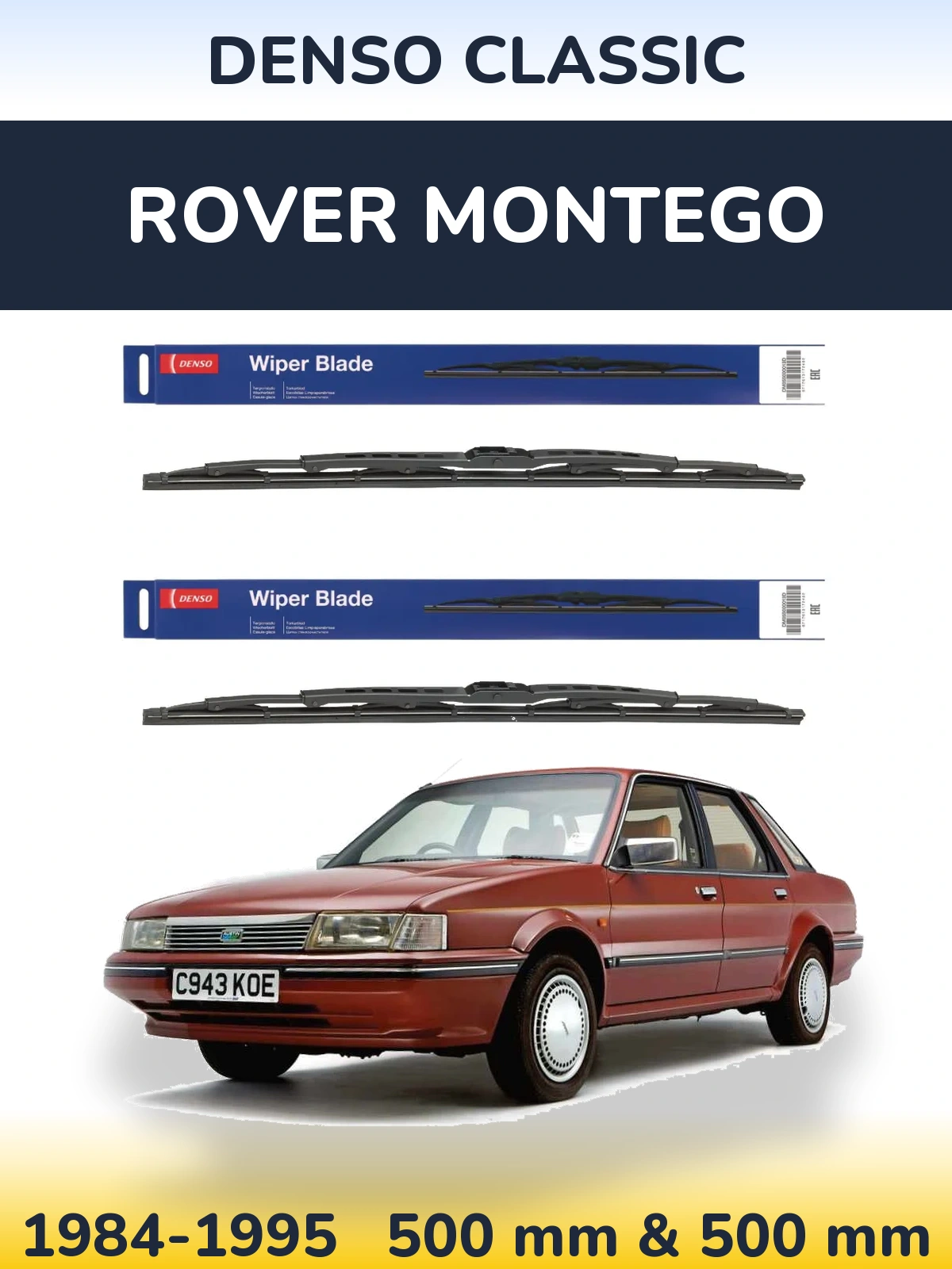 Front wiper blade set Denso Classic 500 & 500 mm for Rover Montego 1984-1995