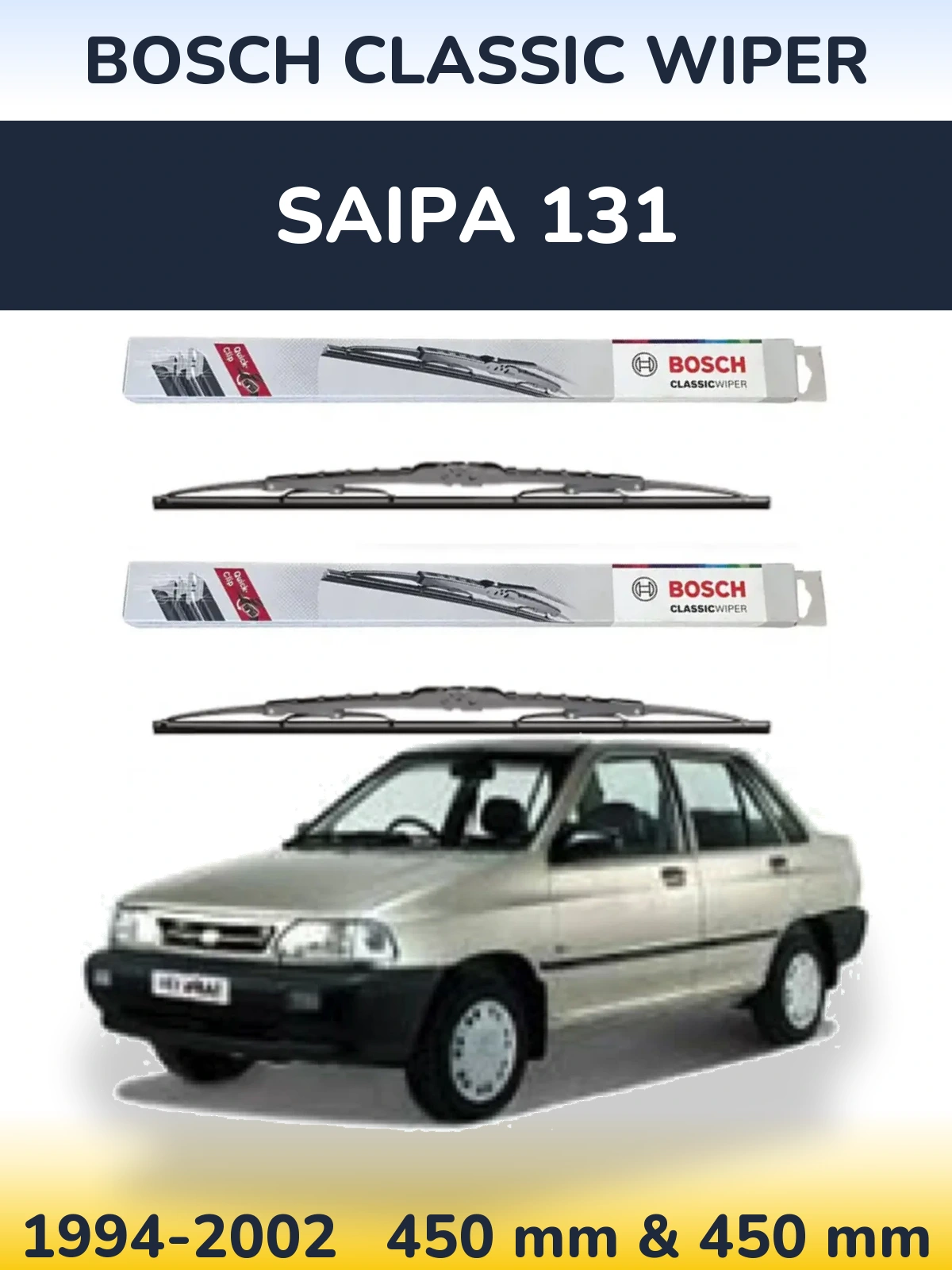 Front wiper blade set BOSCH Classic Wiper 450 & 450 mm for Saipa 131 1994-2002