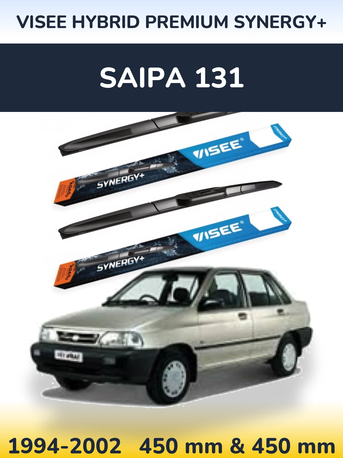 Front wiper blade set VISEE HYBRID PREMIUM SYNERGY+ 450 & 450 mm for Saipa 131 1994-2002