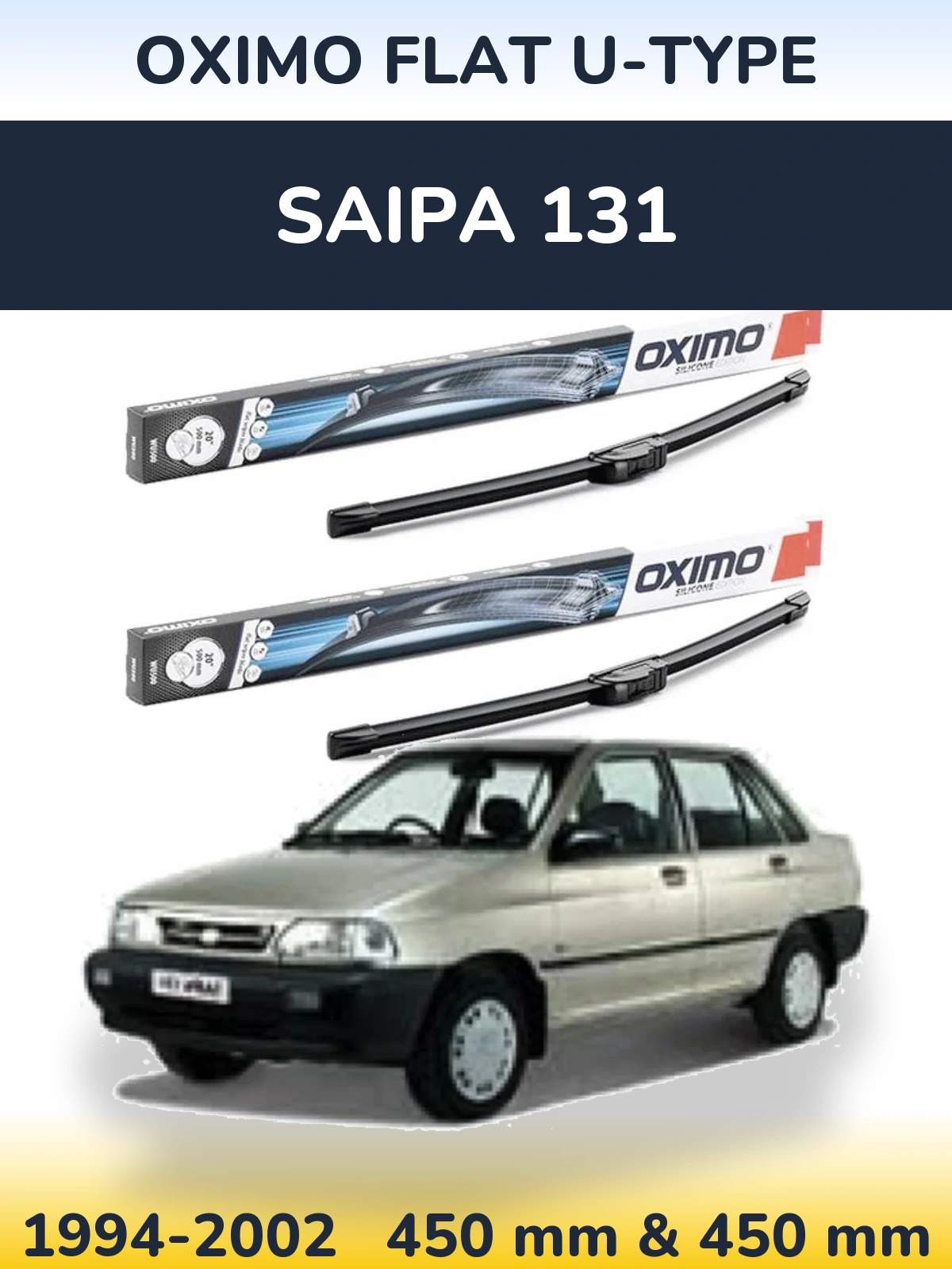 Front wiper blade set Oximo Flat U-type 450 & 450 mm for Saipa 131 1994-2002