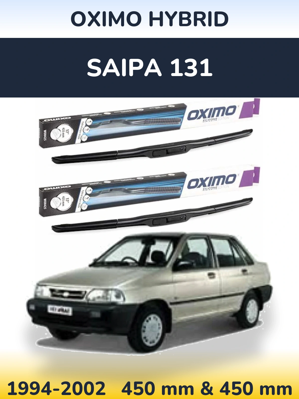 Front wiper blade set Oximo Hybrid 450 & 450 mm for Saipa 131 1994-2002