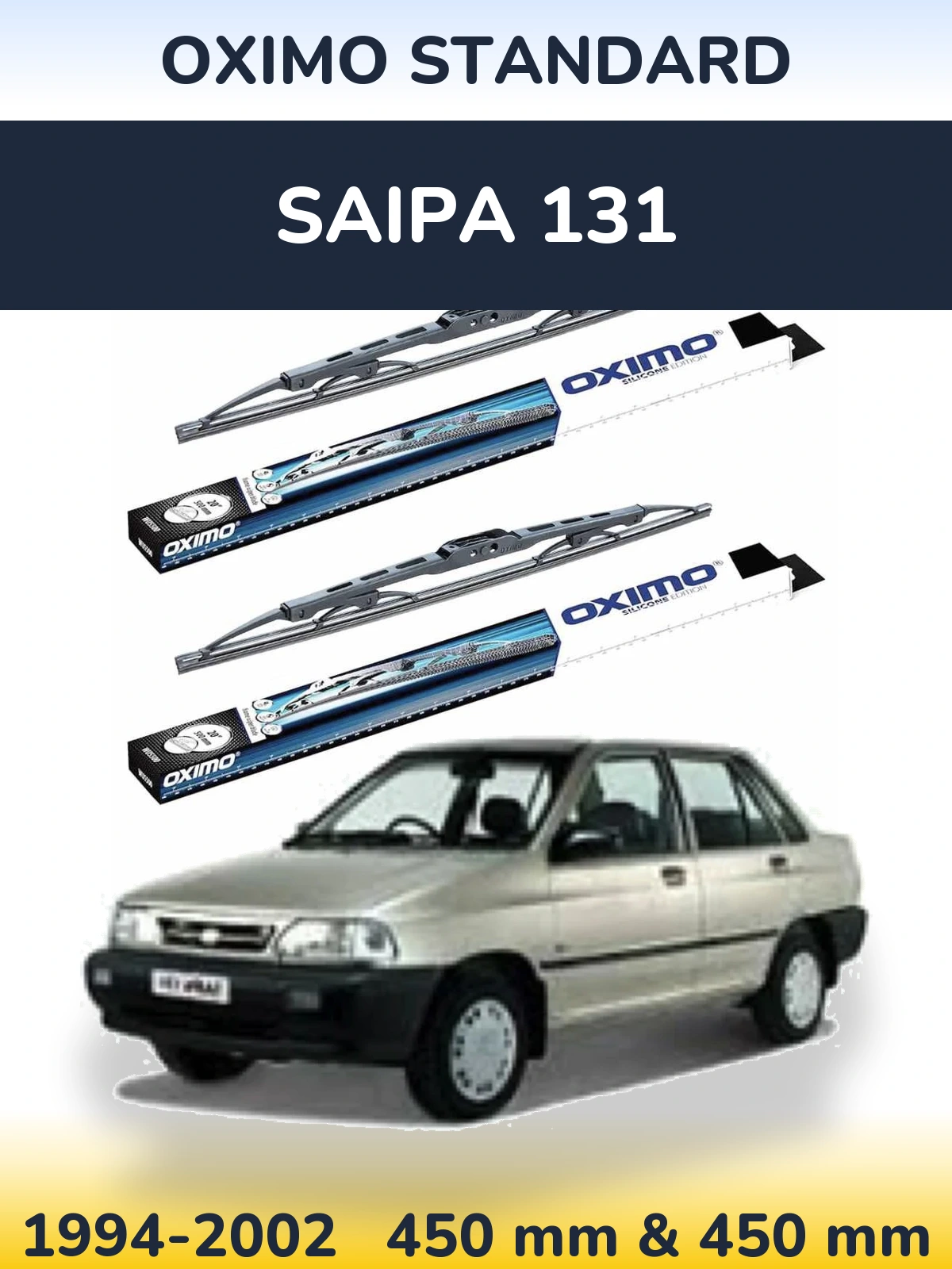 Front wiper blade set Oximo Standard 450 & 450 mm for Saipa 131 1994-2002