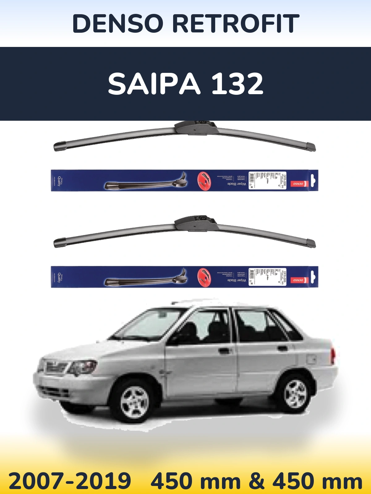 Front wiper blade set Denso Retrofit 450 & 450 mm for Saipa 132 2007-2019