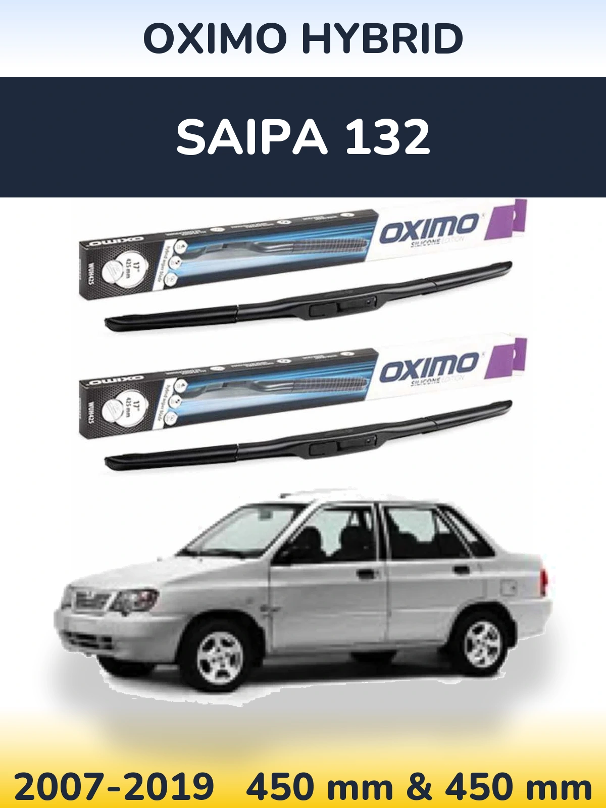 Front wiper blade set Oximo Hybrid 450 & 450 mm for Saipa 132 2007-2019