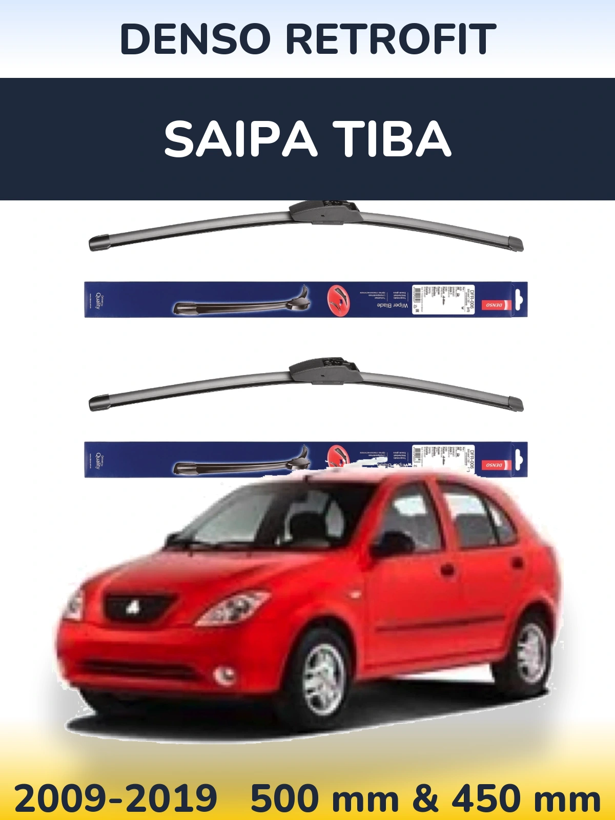Комплект передніх щіток Denso Retrofit 500 & 450 мм для Saipa Tiba 2009-2019