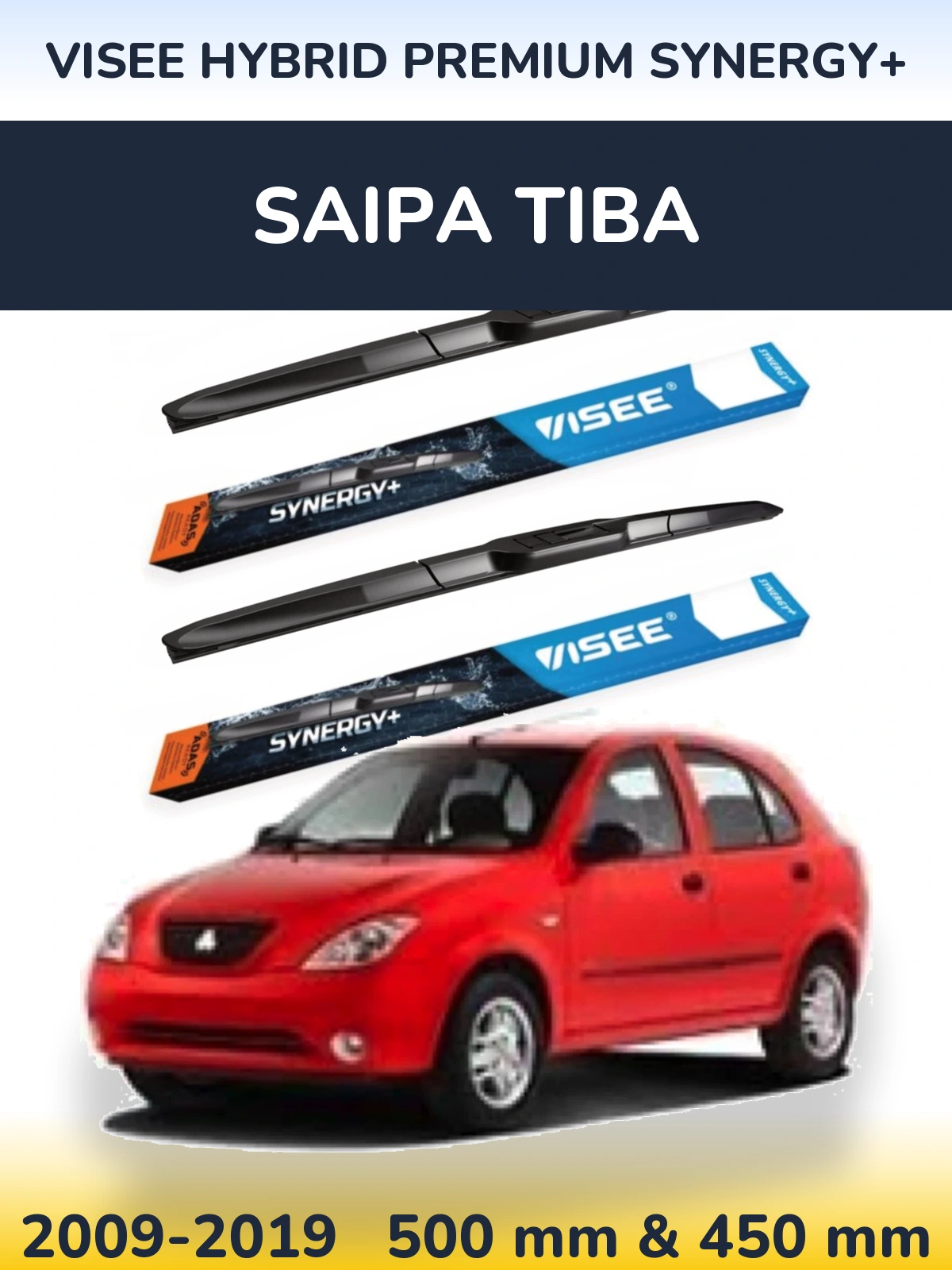 Front wiper blade set VISEE HYBRID PREMIUM SYNERGY+ 500 & 450 mm for Saipa Tiba 2009-2019