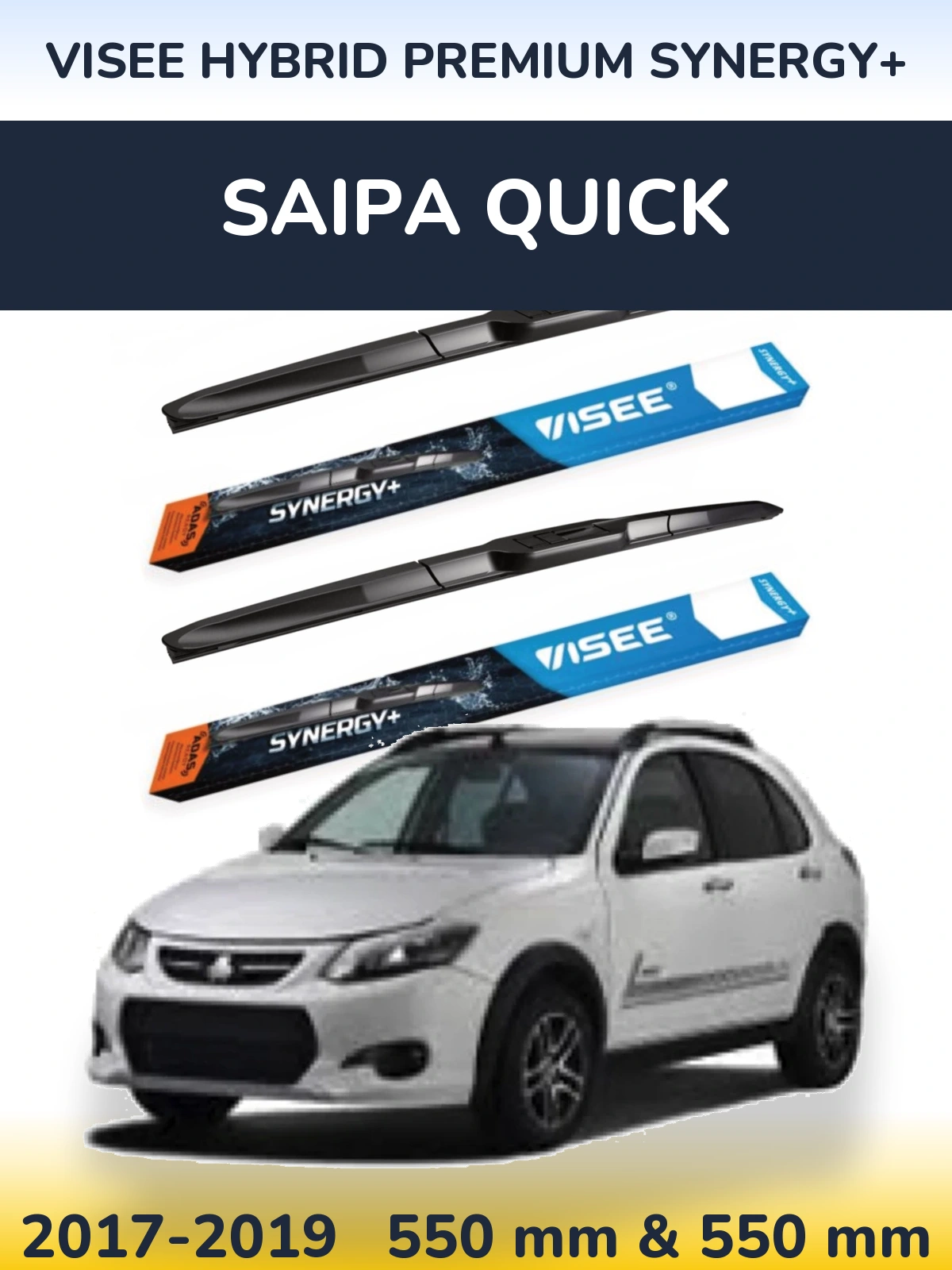 Front wiper blade set VISEE HYBRID PREMIUM SYNERGY+ 550 & 550 mm for Saipa Quick 2017-2019