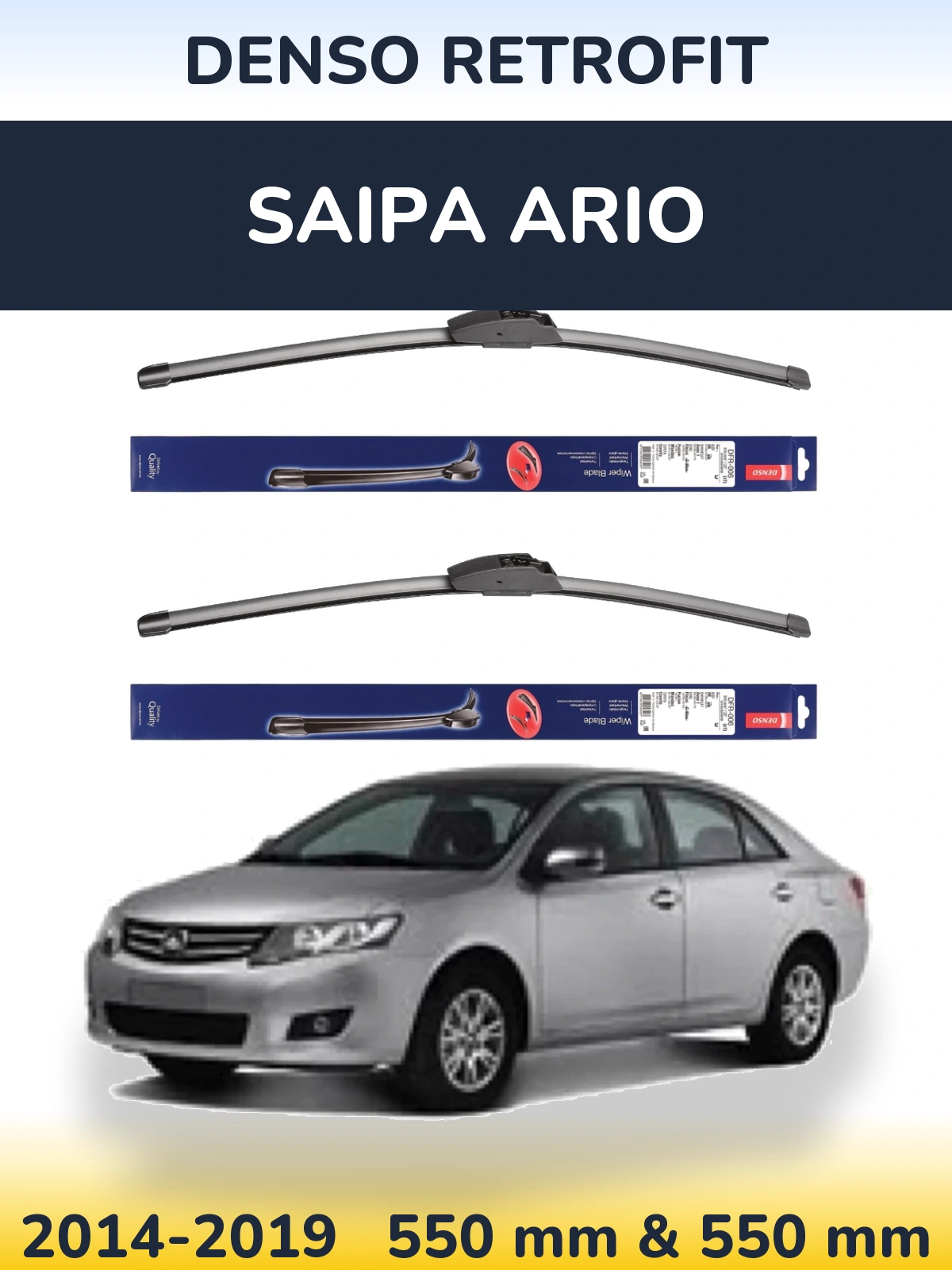 Front wiper blade set Denso Retrofit 550 & 550 mm for Saipa Ario 2014-2019