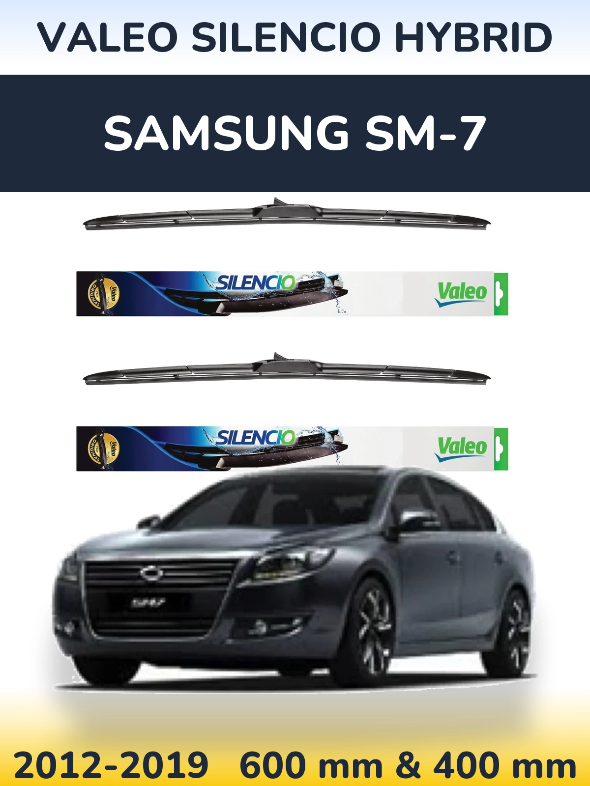 Front wiper blade set Valeo Silencio Hybrid 600 & 400 mm for Samsung SM-7 2012-2019