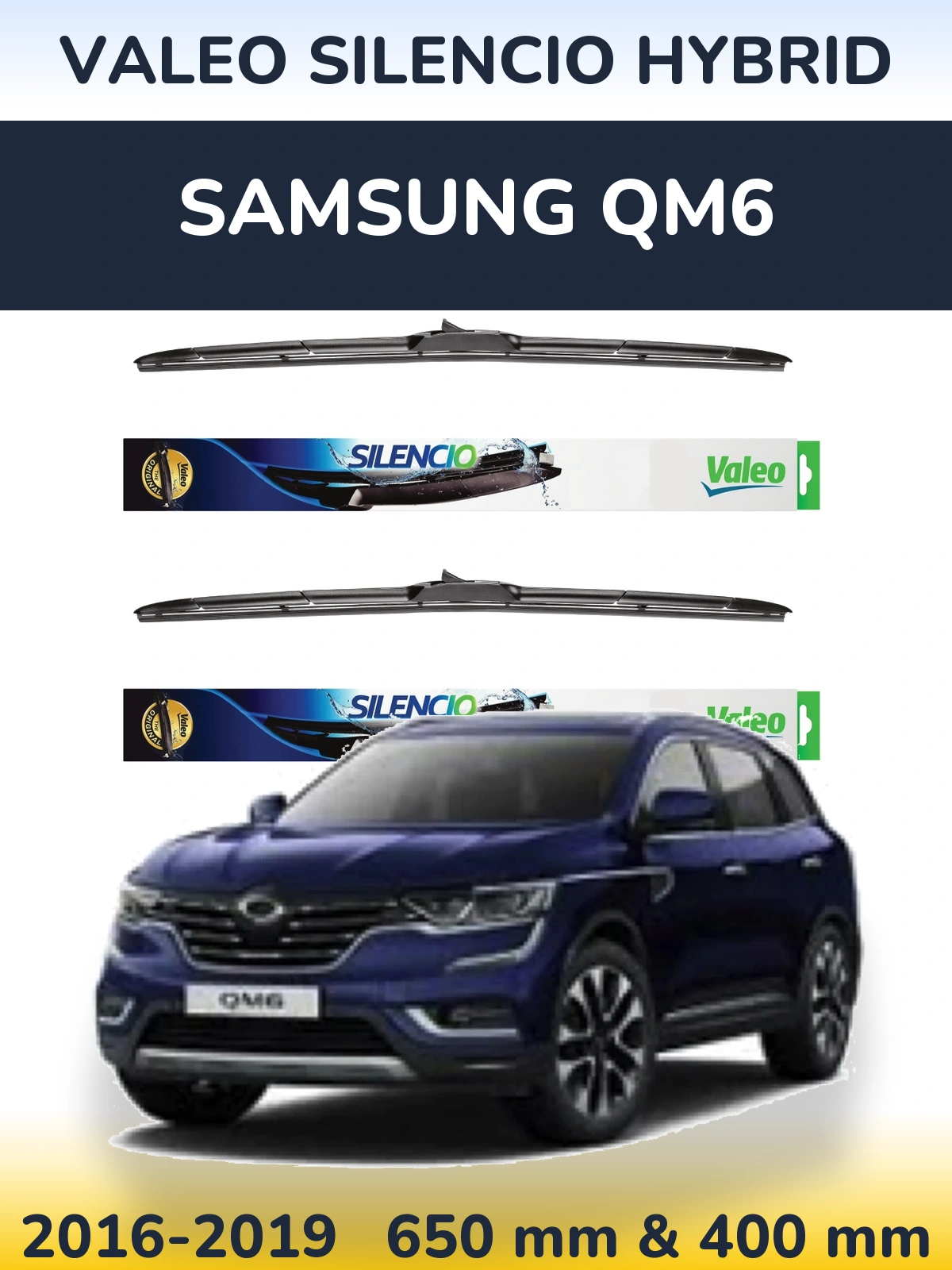 Комплект передніх щіток Valeo Silencio Hybrid 650 & 400 мм для Samsung QM6 2016-2019