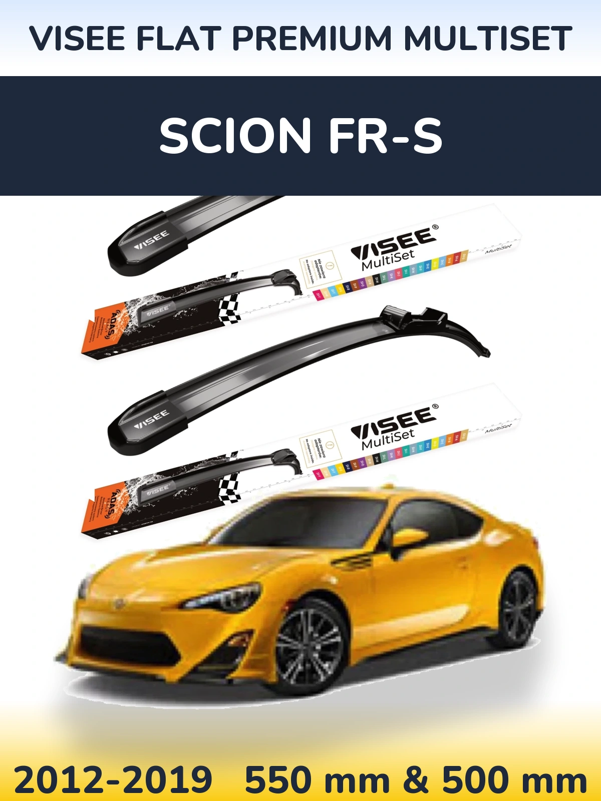 Front wiper blade set VISEE FLAT PREMIUM MultiSet 550 & 500 mm for Scion FR-S 2012-2019