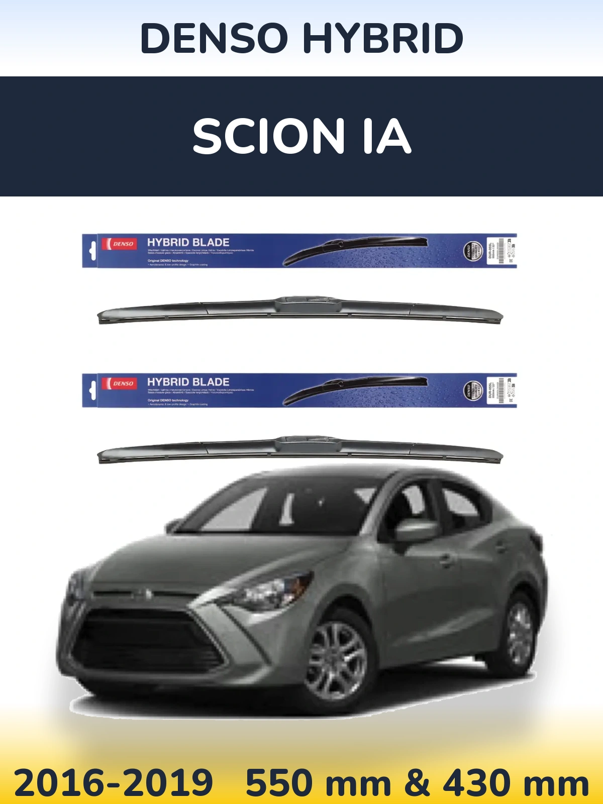 Front wiper blade set Denso Hybrid 550 & 430 mm for Scion iA 2016-2019