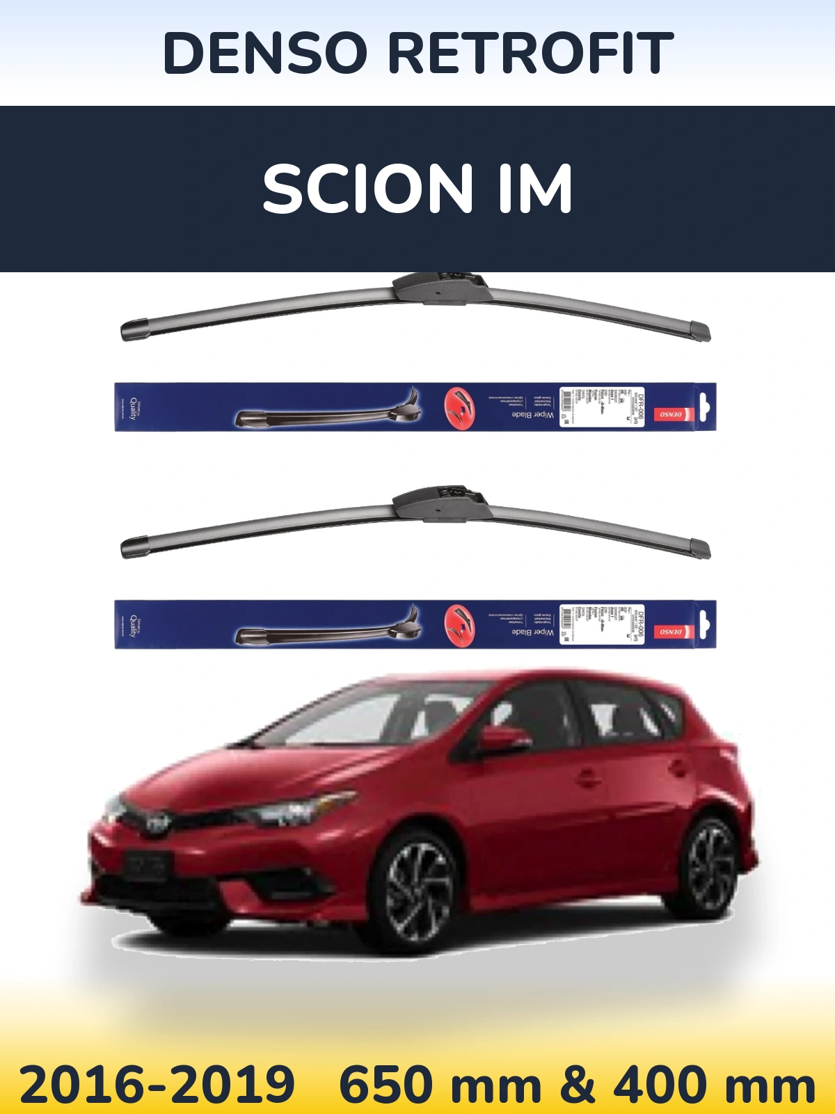 Front wiper blade set Denso Retrofit 650 & 400 mm for Scion iM 2016-2019