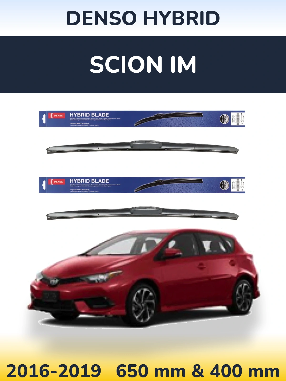 Комплект передних дворников Denso Hybrid 650 & 400 мм для Scion iM 2016-2019