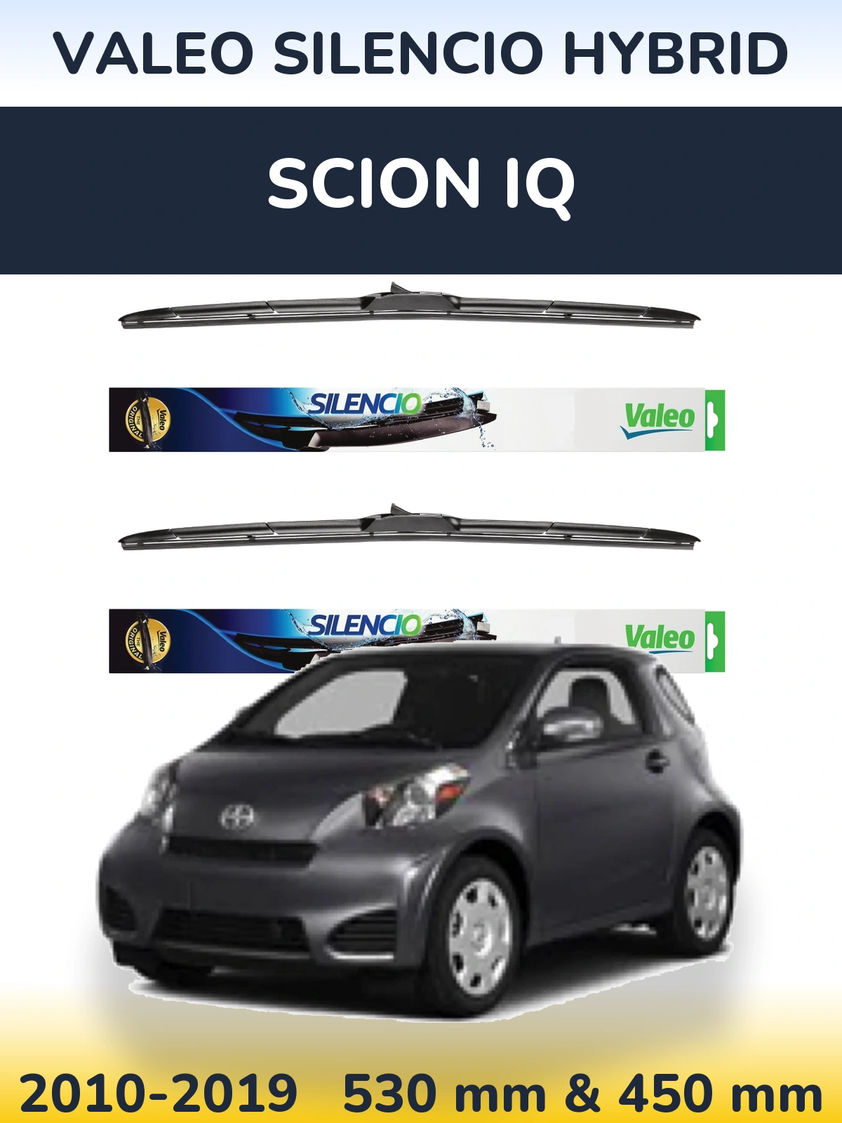 Front wiper blade set Valeo Silencio Hybrid 530 & 450 mm for Scion iQ 2010-2019
