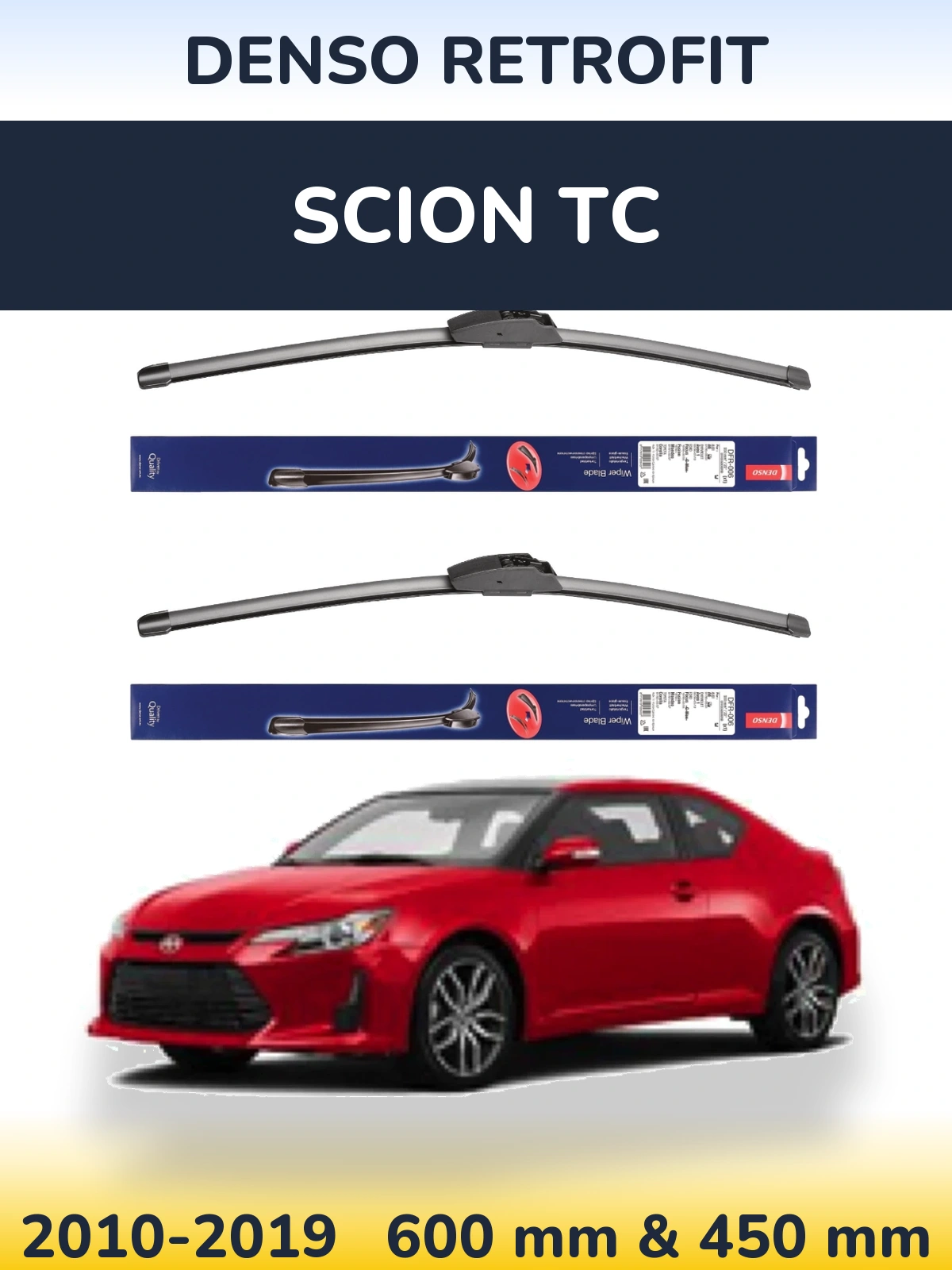 Front wiper blade set Denso Retrofit 600 & 450 mm for Scion tC 2010-2019