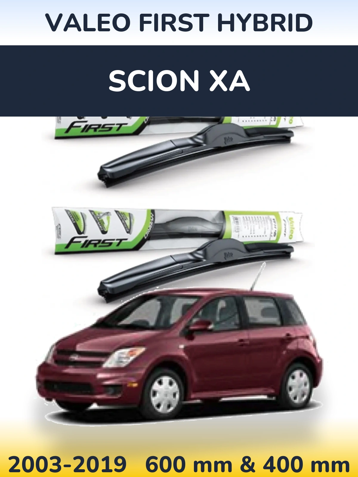 Front wiper blade set Valeo First Hybrid 600 & 400 mm for Scion xA 2003-2019