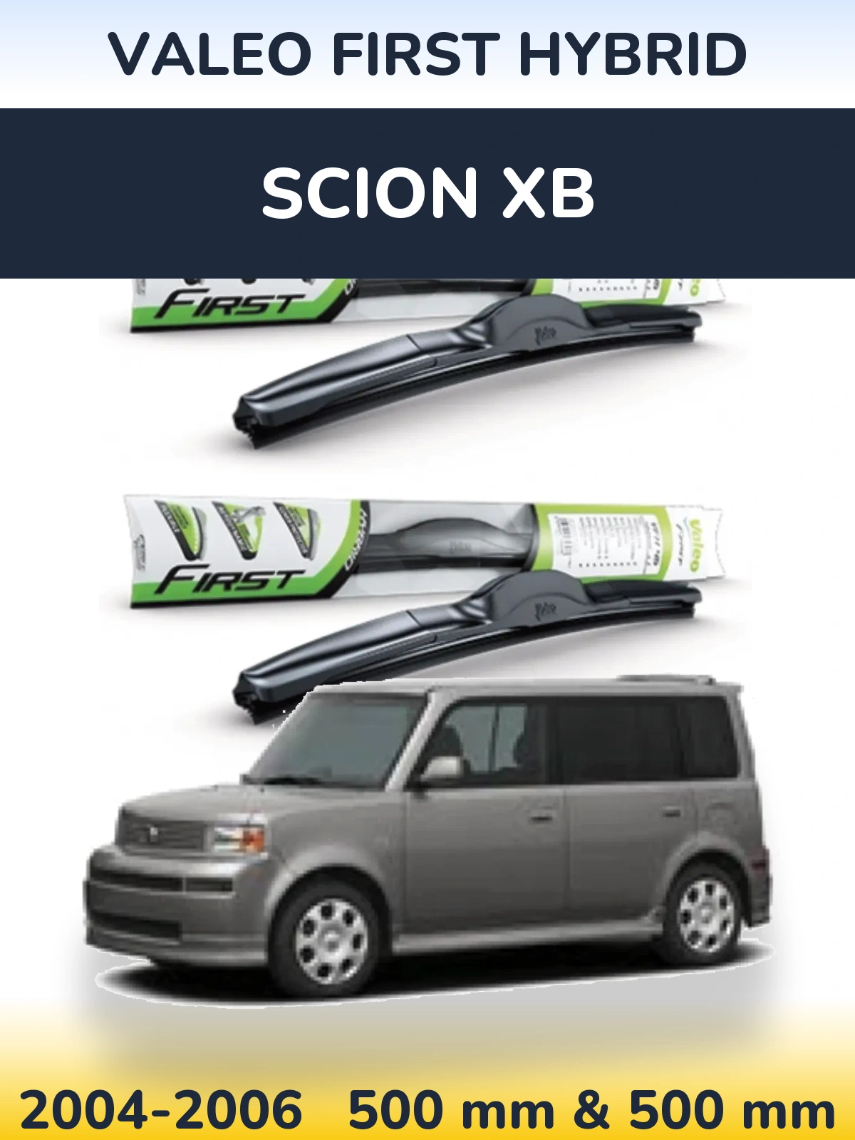 Front wiper blade set Valeo First Hybrid 500 & 500 mm for Scion xB 2004-2006