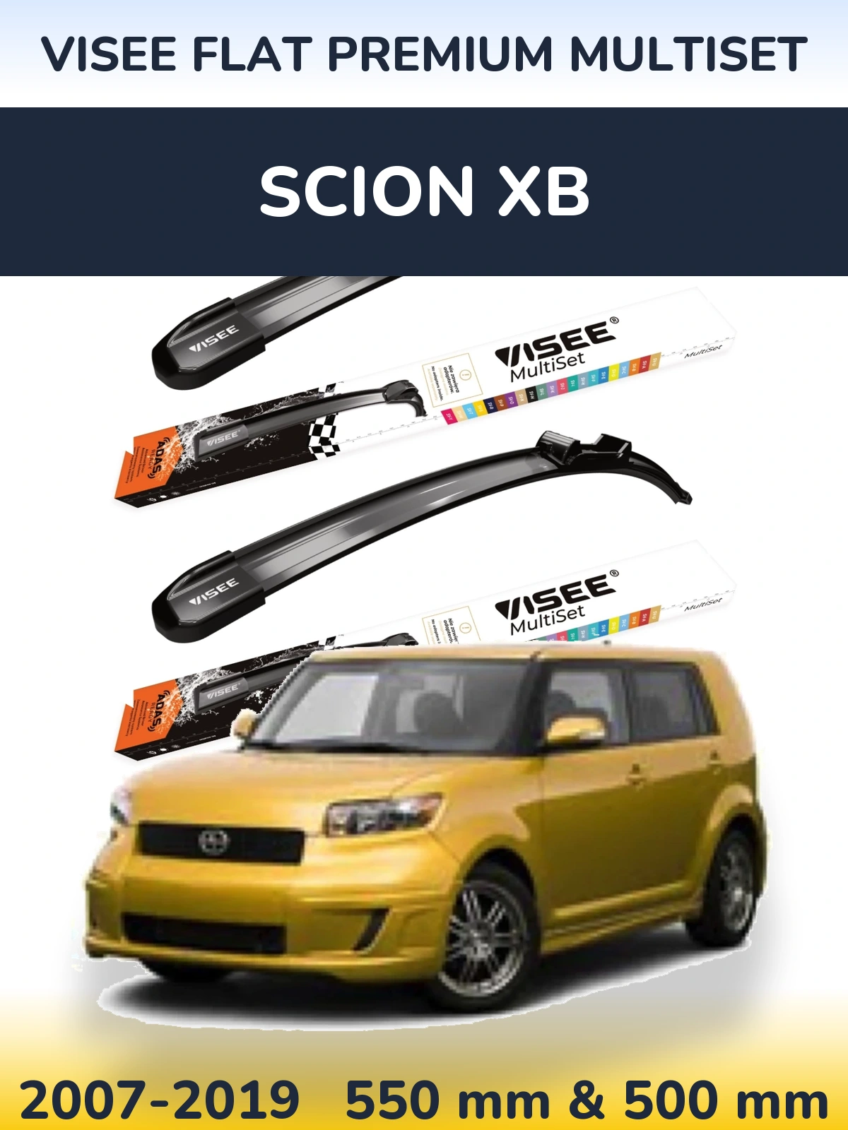 Front wiper blade set VISEE FLAT PREMIUM MultiSet 550 & 500 mm for Scion xB 2007-2019