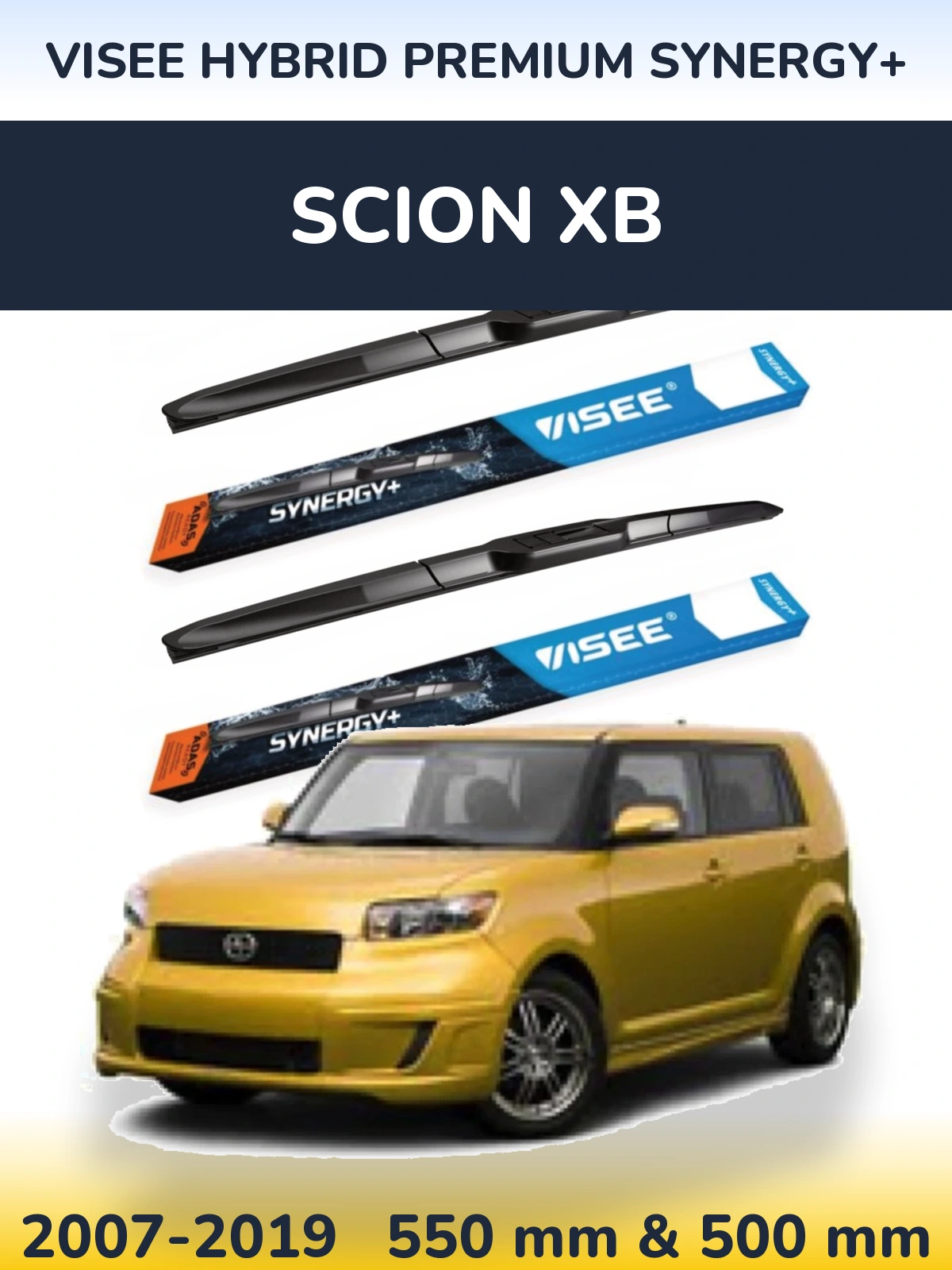 Front wiper blade set VISEE HYBRID PREMIUM SYNERGY+ 550 & 500 mm for Scion xB 2007-2019