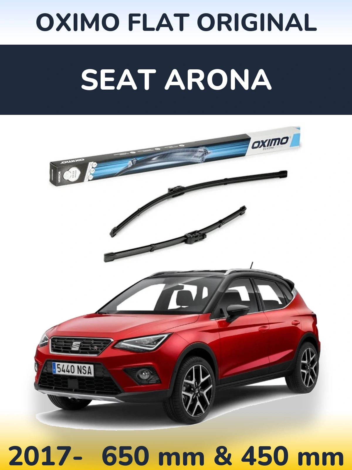 Front wiper blade set Oximo Flat Original 650 & 450 mm for SEAT Arona 2017-2026