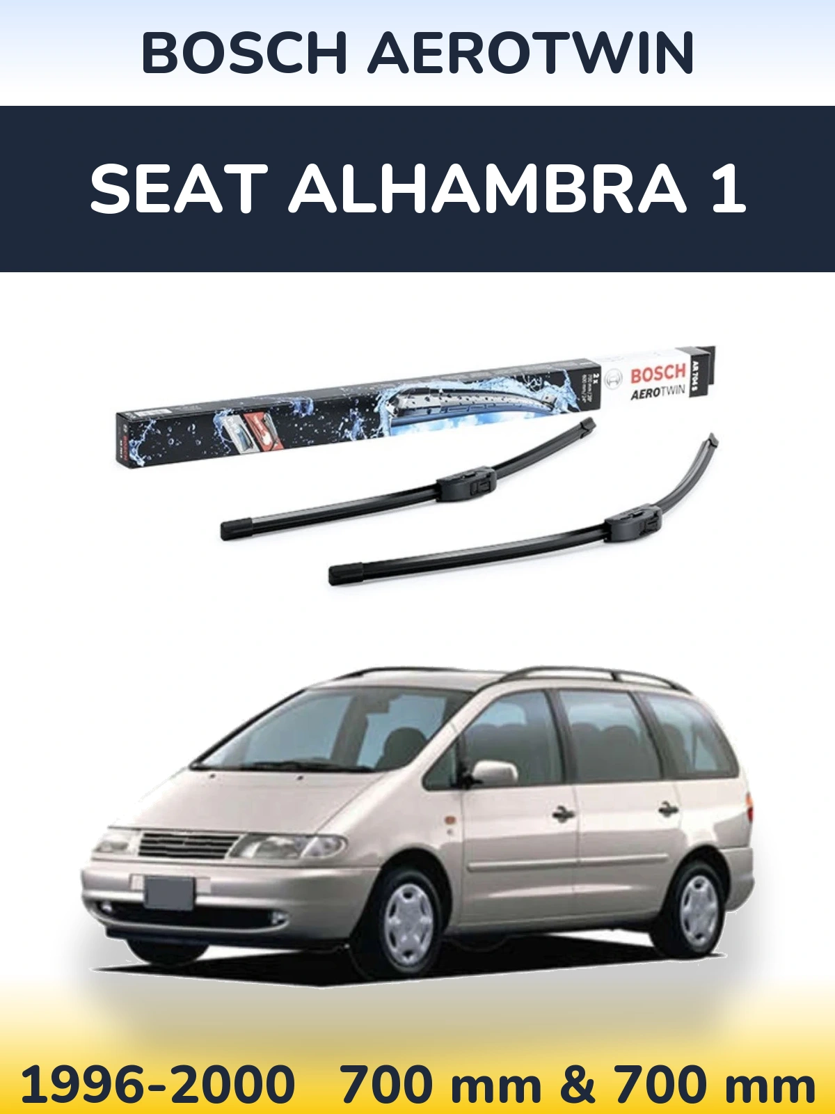 Front wiper blade set BOSCH AeroTwin 700 & 600 mm for SEAT Alhambra 1 1996-2000