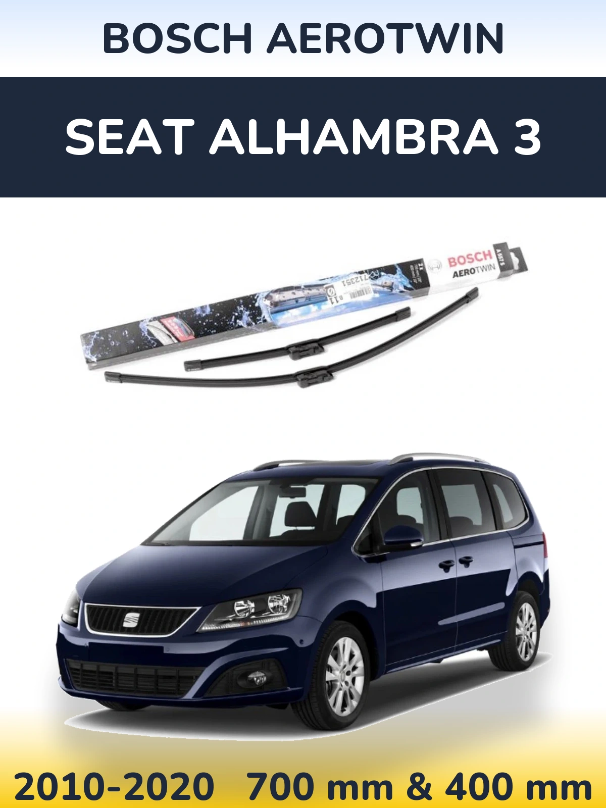 Комплект передних дворников BOSCH AeroTwin 700 & 400 мм для SEAT Alhambra 3 2010-2020