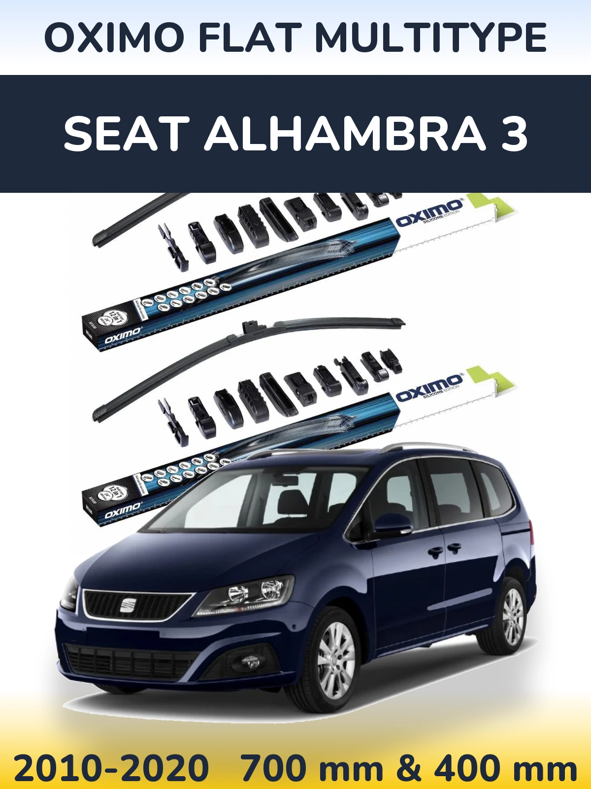 Front wiper blade set Oximo Flat MultiTipse 700 & 400 mm for SEAT Alhambra 3 2010-2020
