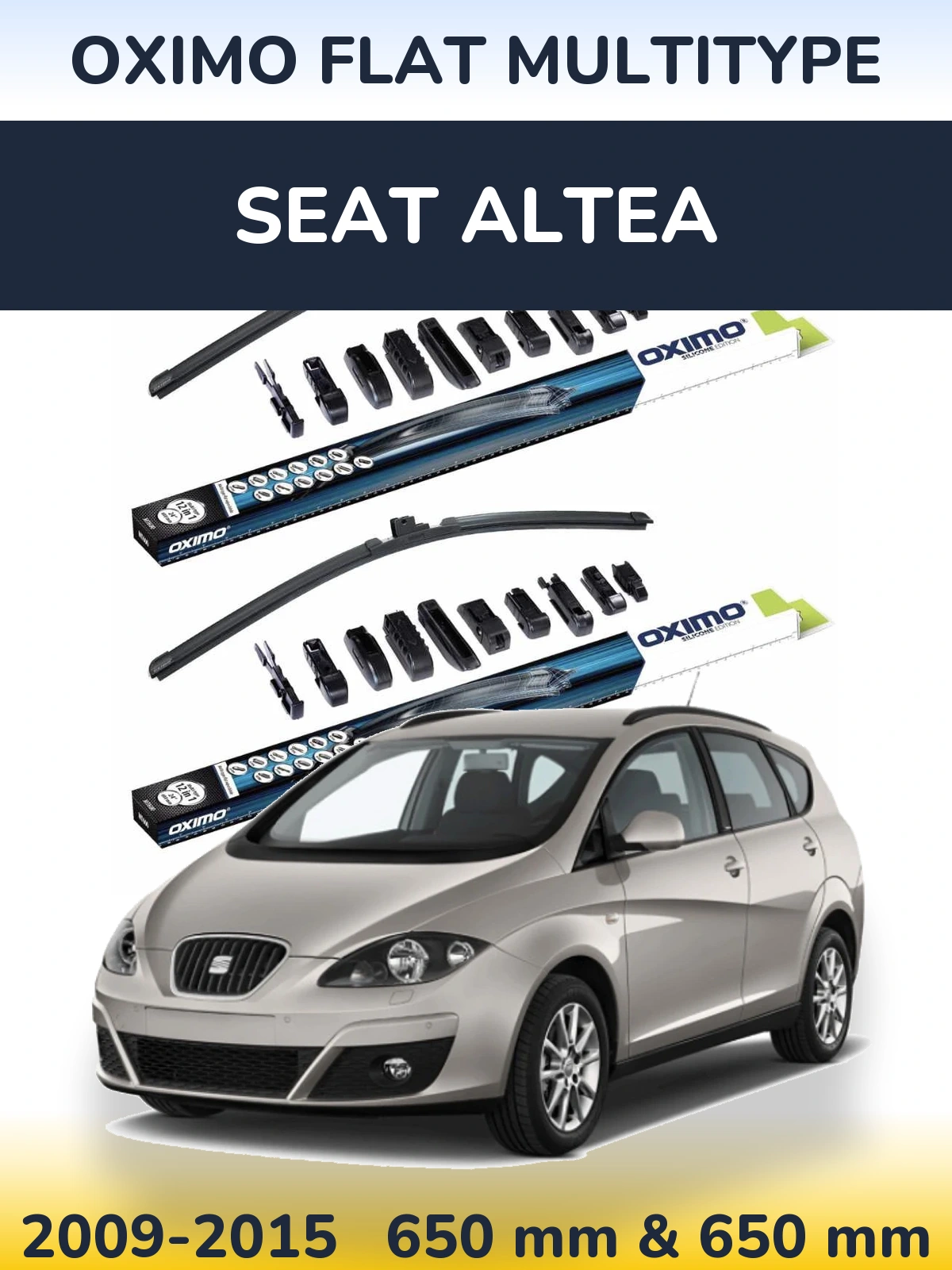 Front wiper blade set Oximo Flat MultiTipse 650 & 650 mm for SEAT Altea 2009-2015