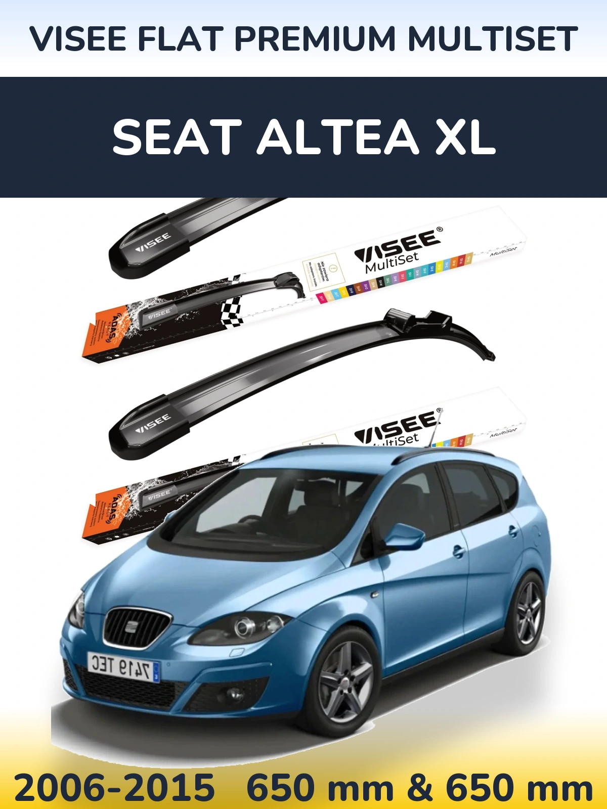 Front wiper blade set VISEE FLAT PREMIUM MultiSet 650 & 650 mm for SEAT Altea XL 2006-2015