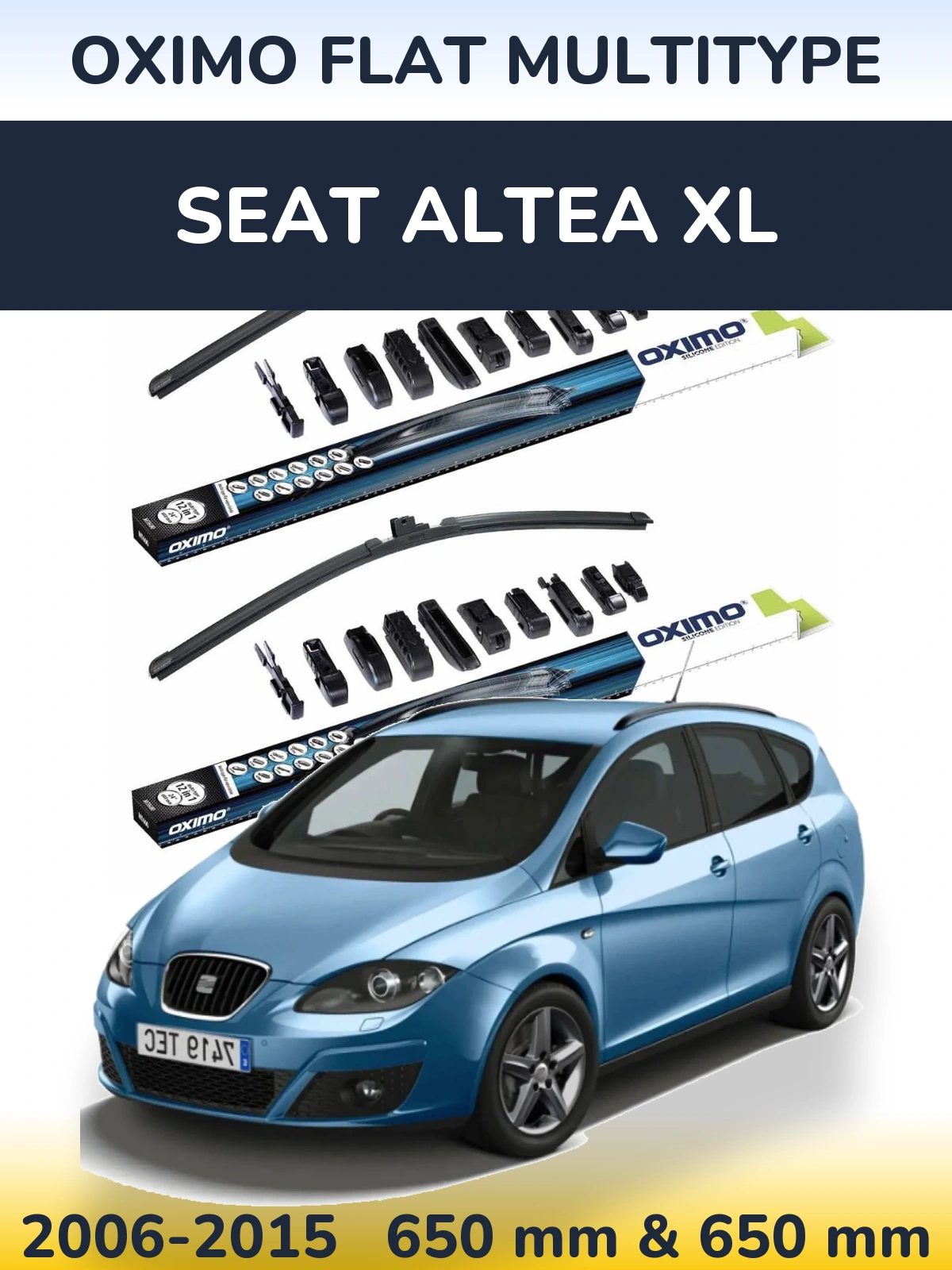 Front wiper blade set Oximo Flat MultiTypee 650 & 650 mm for SEAT Altea XL 2006-2015