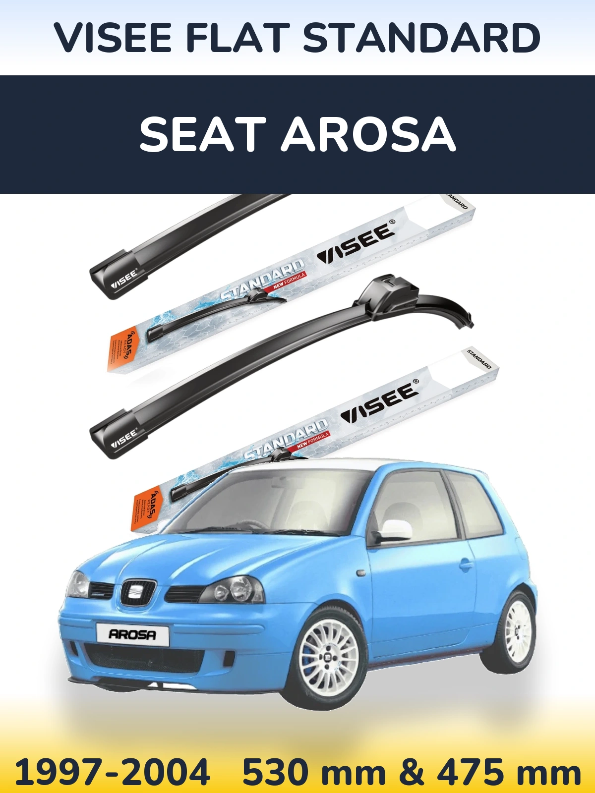 Комплект передних дворников VISEE FLAT STANDARD 530 & 475 мм для SEAT Arosa 1997-2004