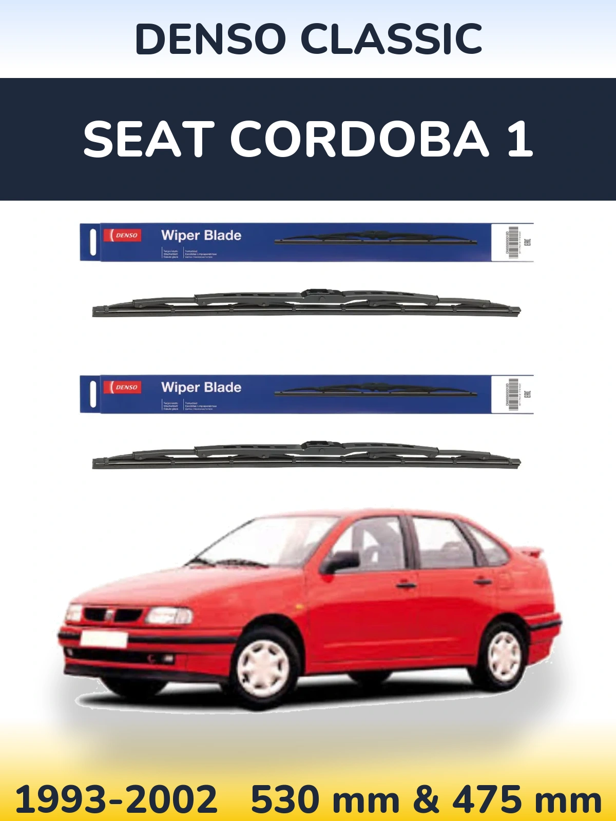 Комплект передних дворников Denso Classic 530 & 475 мм для SEAT Cordoba 1 1993-2002
