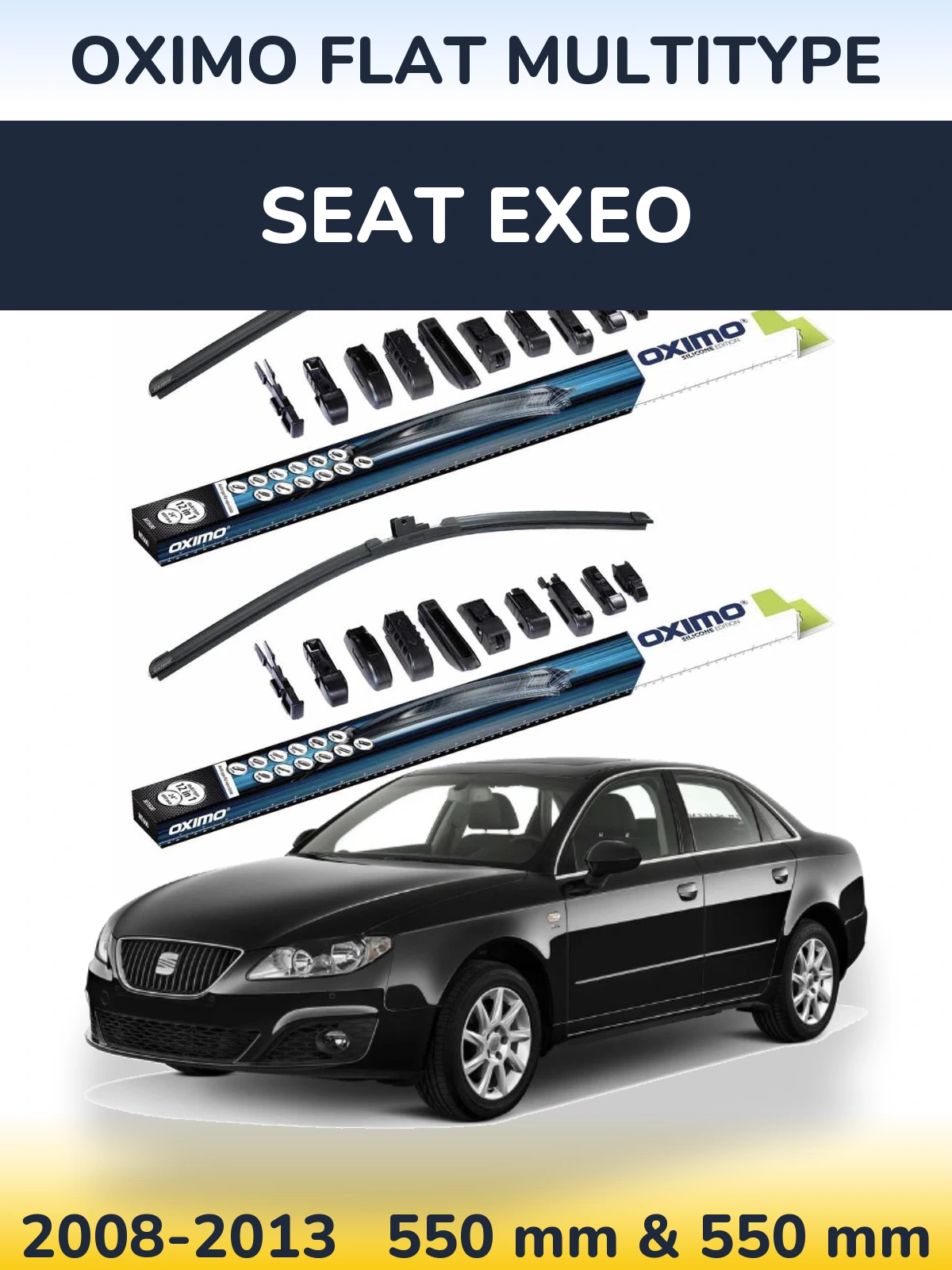 Front wiper blade set Oximo Flat MultiTipse 550 & 550 mm for SEAT Exeo 2008-2013