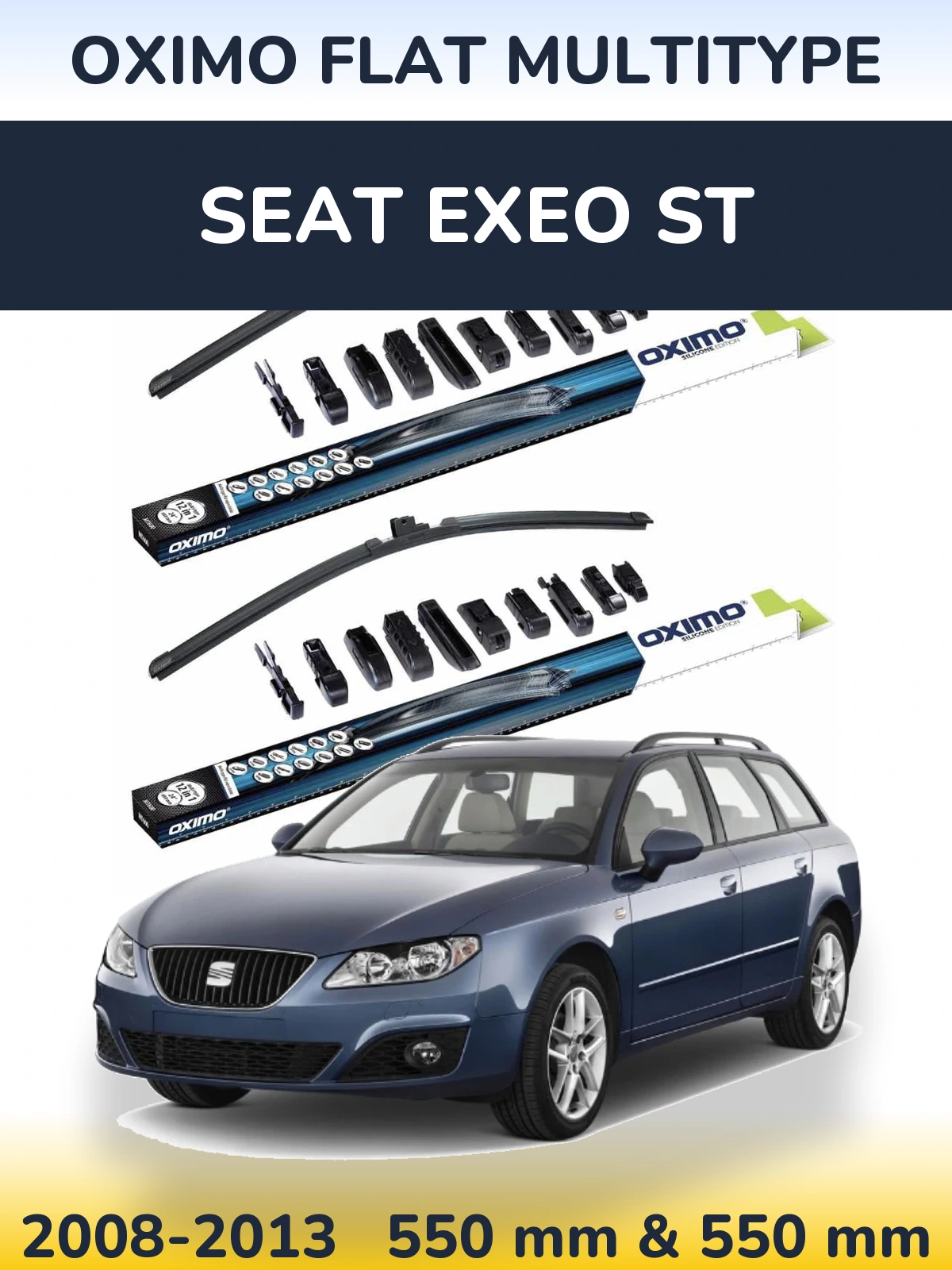 Front wiper blade set Oximo Flat MultiTipse 550 & 550 mm for SEAT Exeo ST 2008-2013