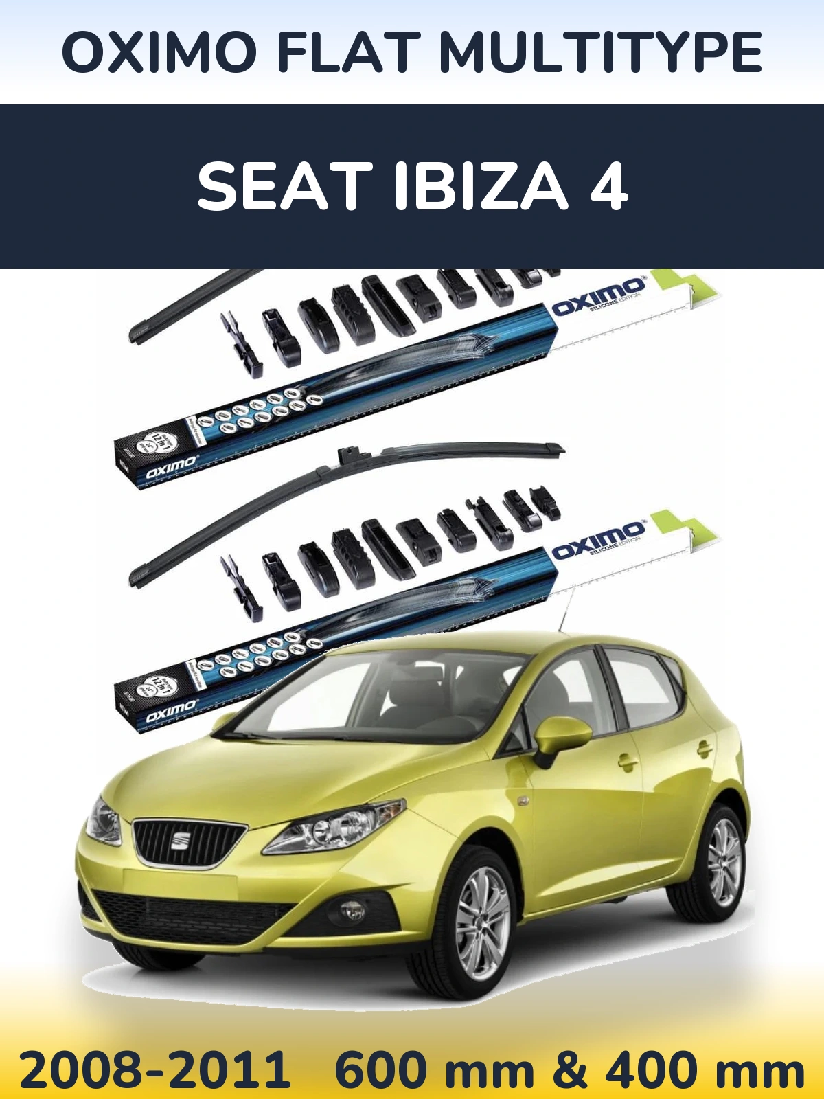 Front wiper blade set Oximo Flat MultiTypee 600 & 400 mm for SEAT Ibiza 4 2008-2011