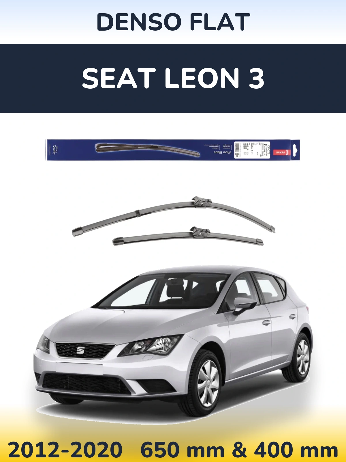Front wiper blade set Denso Flat 650 & 400 mm for SEAT Leon 3 2012-2020